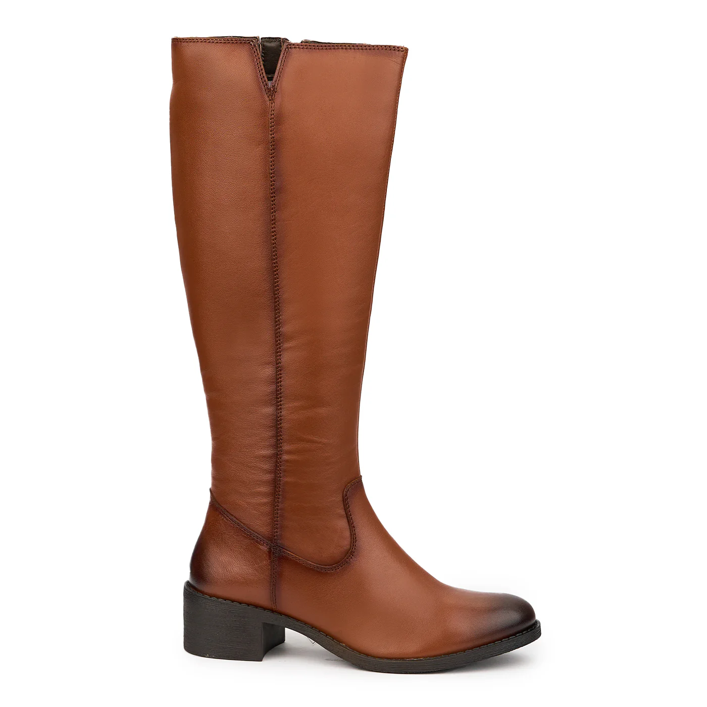 Cizme dama din piele naturala maro cu toc 5 cm 14548