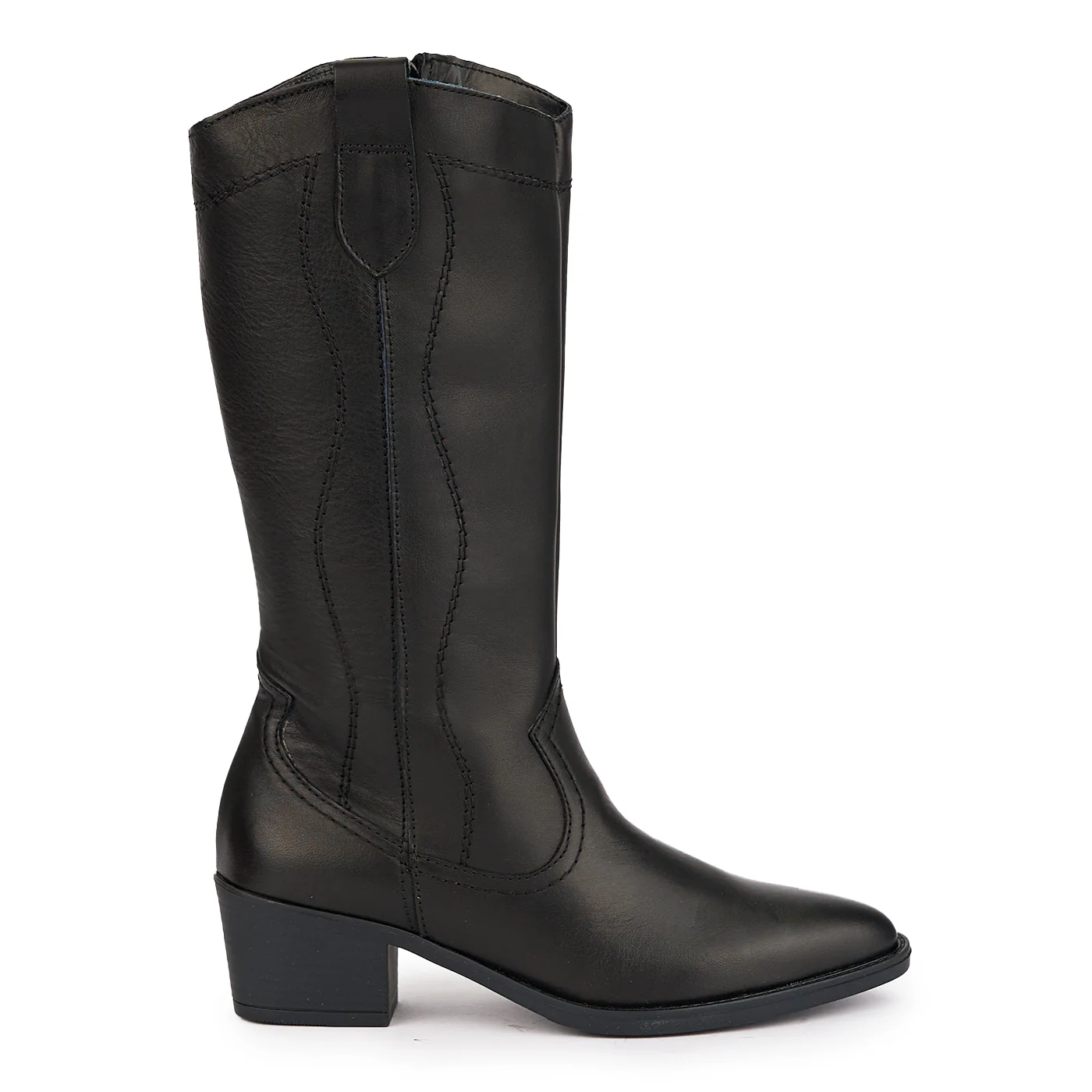 Cizme dama din piele naturala neagra cu toc 5 cm 17032