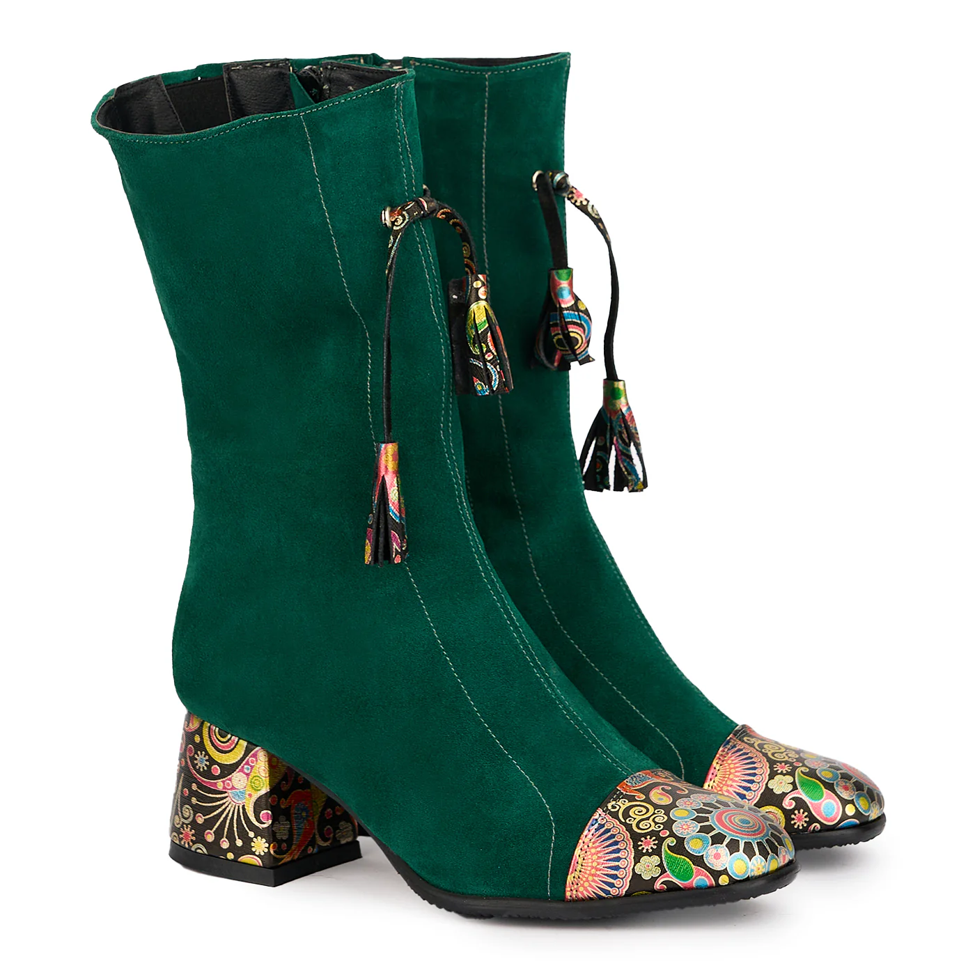 Cizme dama din piele naturala verde cu toc gros 6 cm 16954 - Image 4