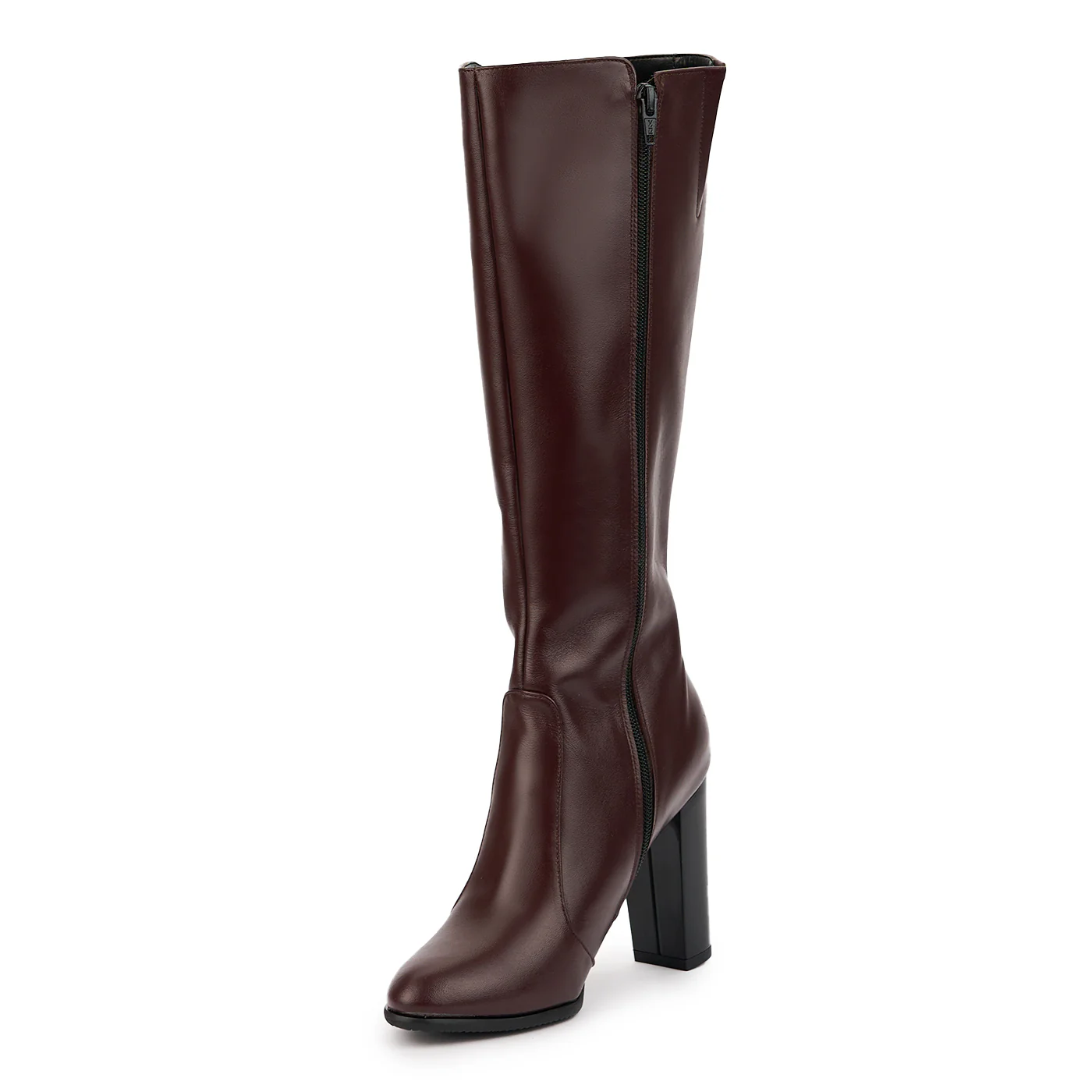 Cizme dama din piele naturala visinie cu toc gros 10 cm 14698 - Image 3