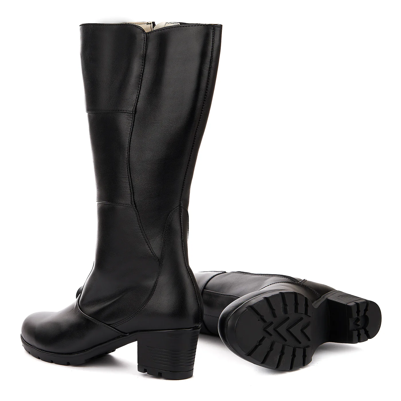 Cizme Dama Lungi Piele Naturala Toc 8 Cm Culoare Negru 3166 - Image 3