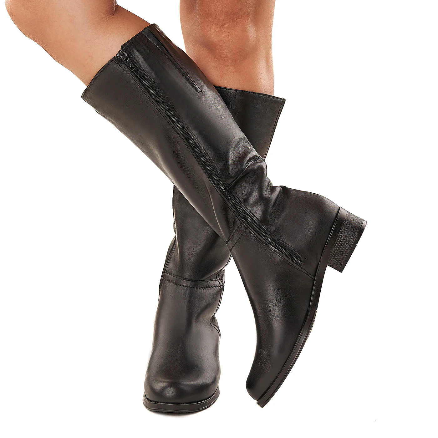 Cizme de Piele Lungi cu Toc 3.5 Cm Negre 3365 - Image 3