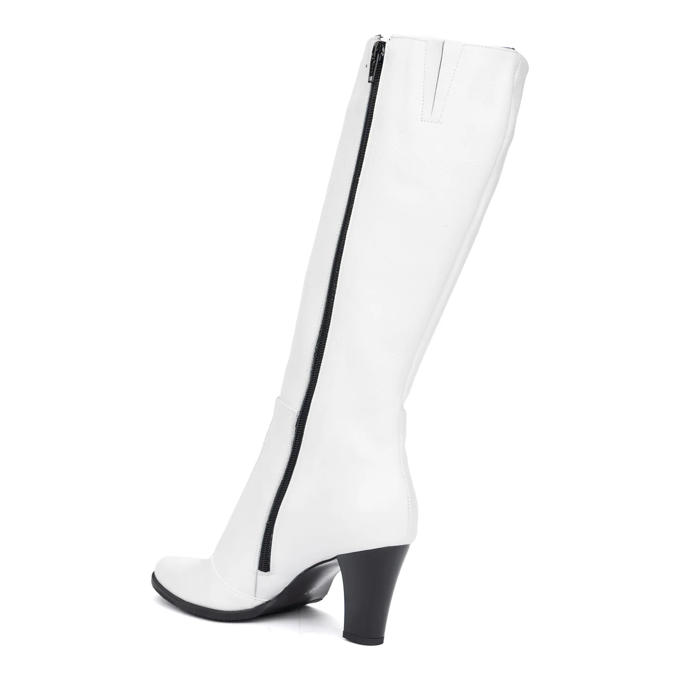 Cizme Lungi Albe cu Toc 8 Cm din Piele Naturala 8736 - Image 3
