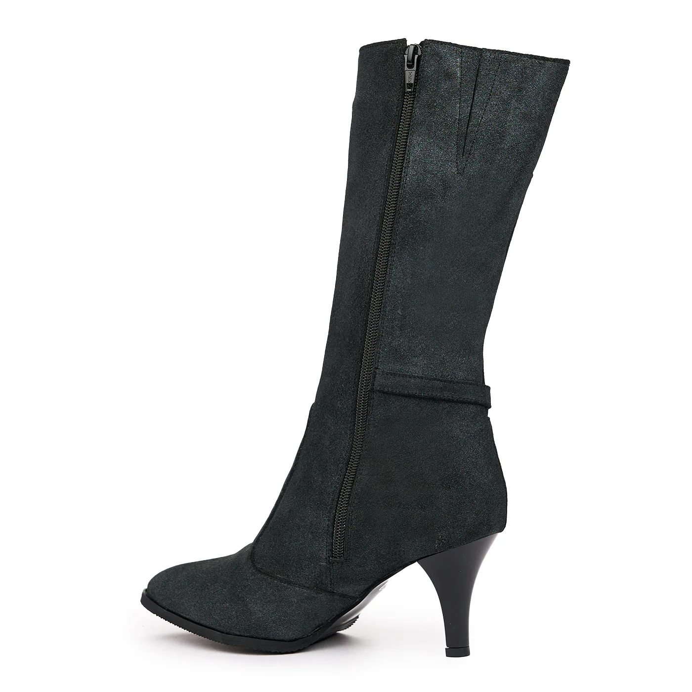 Cizme Lungi cu Toc Patrat de 8 Cm din Piele Naturala Negre 6531 - Image 3