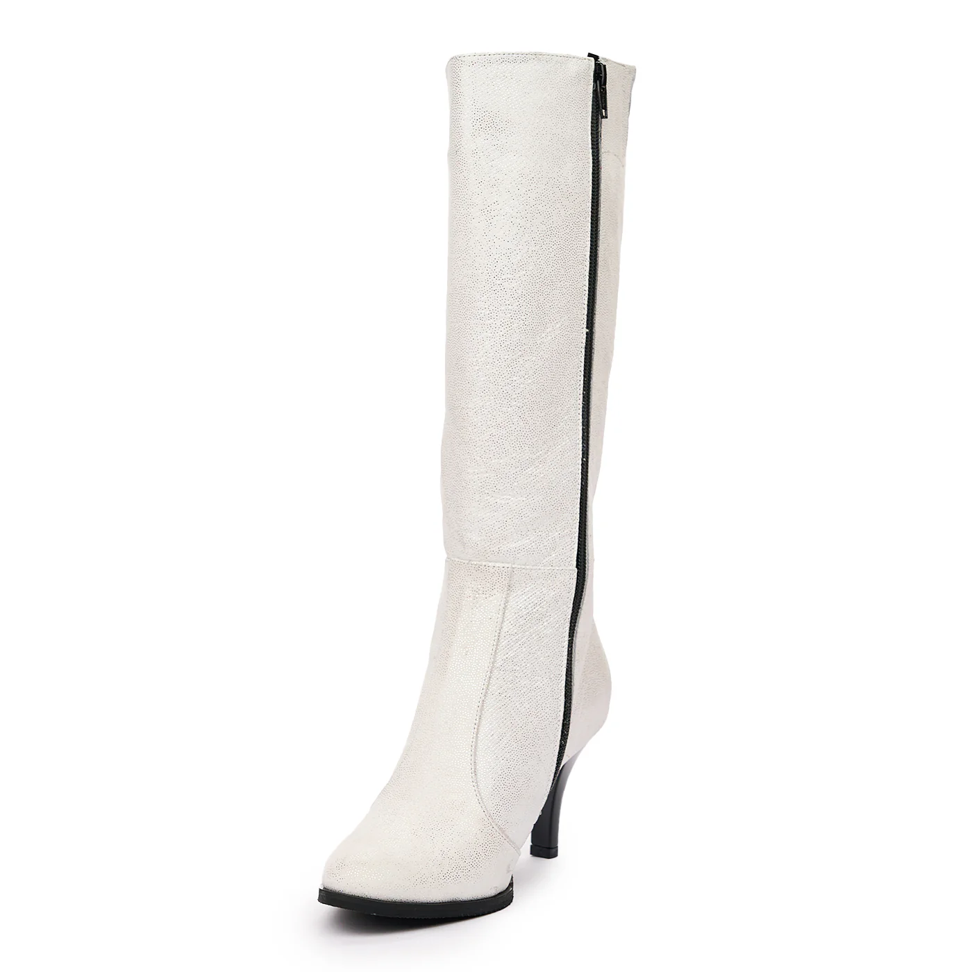 Cizme Lungi Dama cu Toc 8 Cm din Piele Naturala Culoare Alb 6529 - Image 4