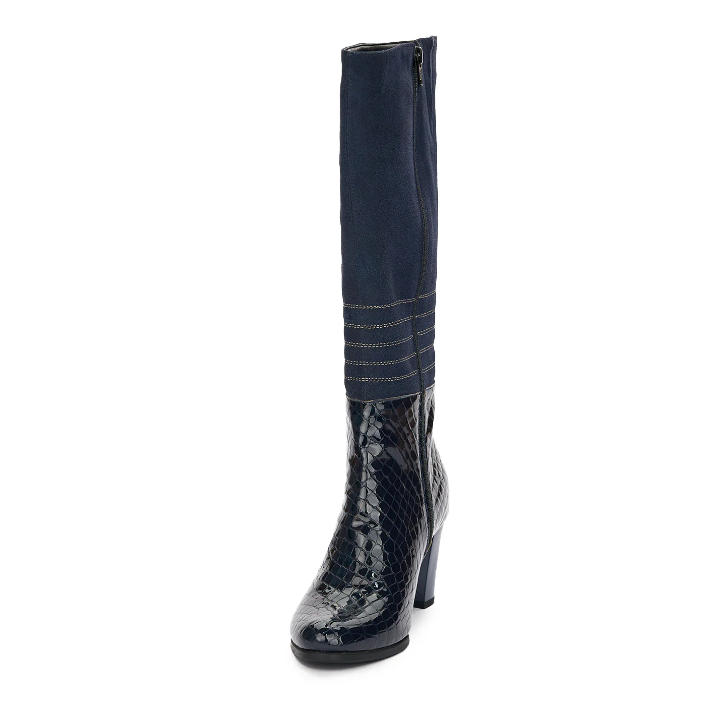 Cizme Lungi Dama Toc Gros 7.5 Cm din Piele Naturala Bleumarin 12390 - Image 3