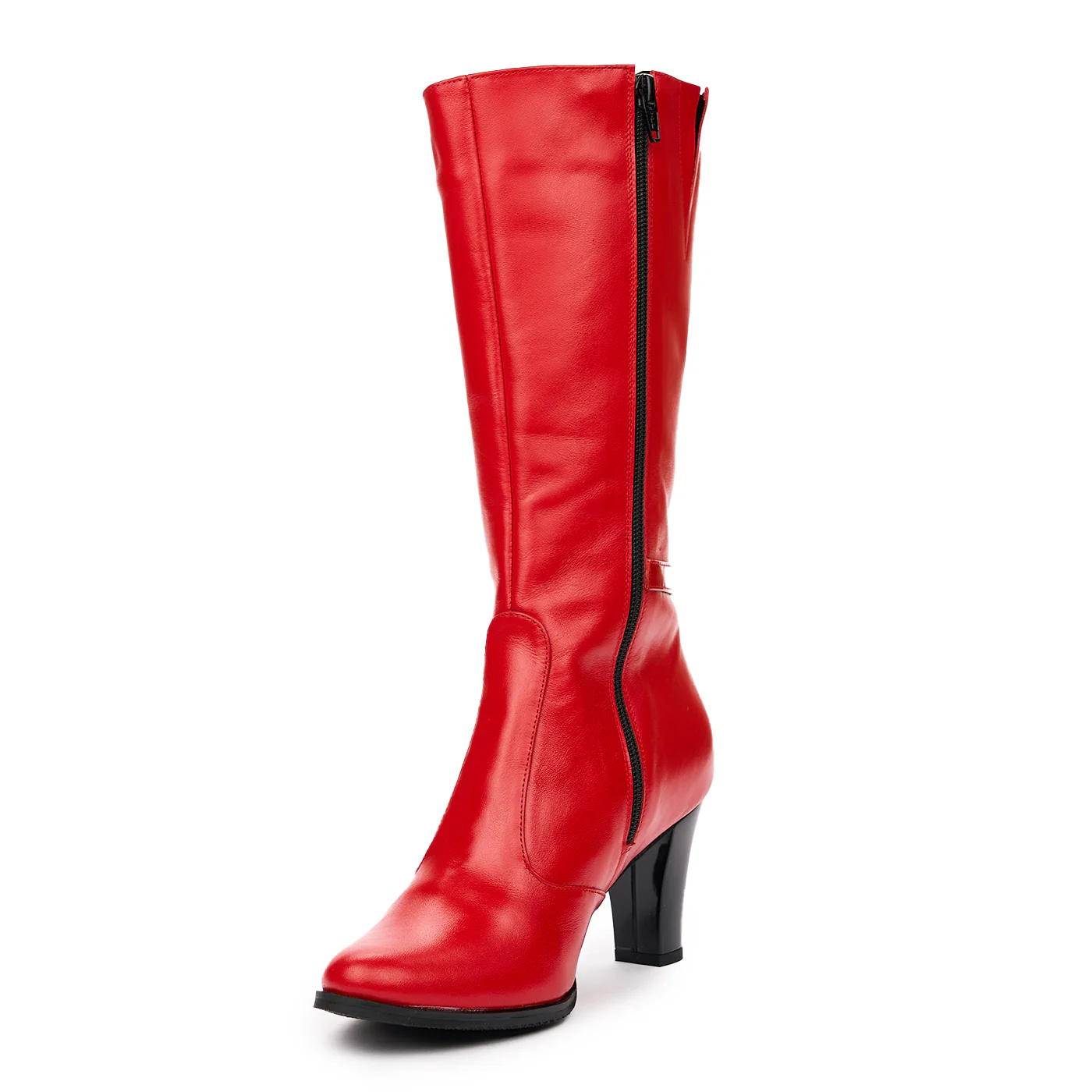 Cizme Lungi din Piele cu Toc 8 Cm Rosii 6527 - Image 4
