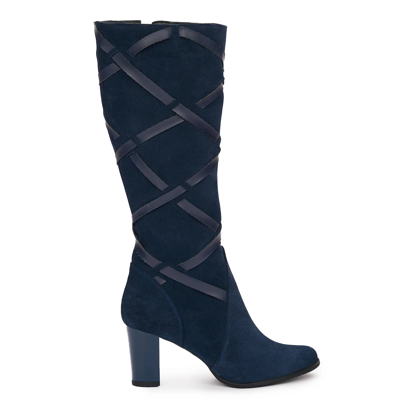 Cizme Lungi Piele Intoarsa cu Toc Bleumarin 12386