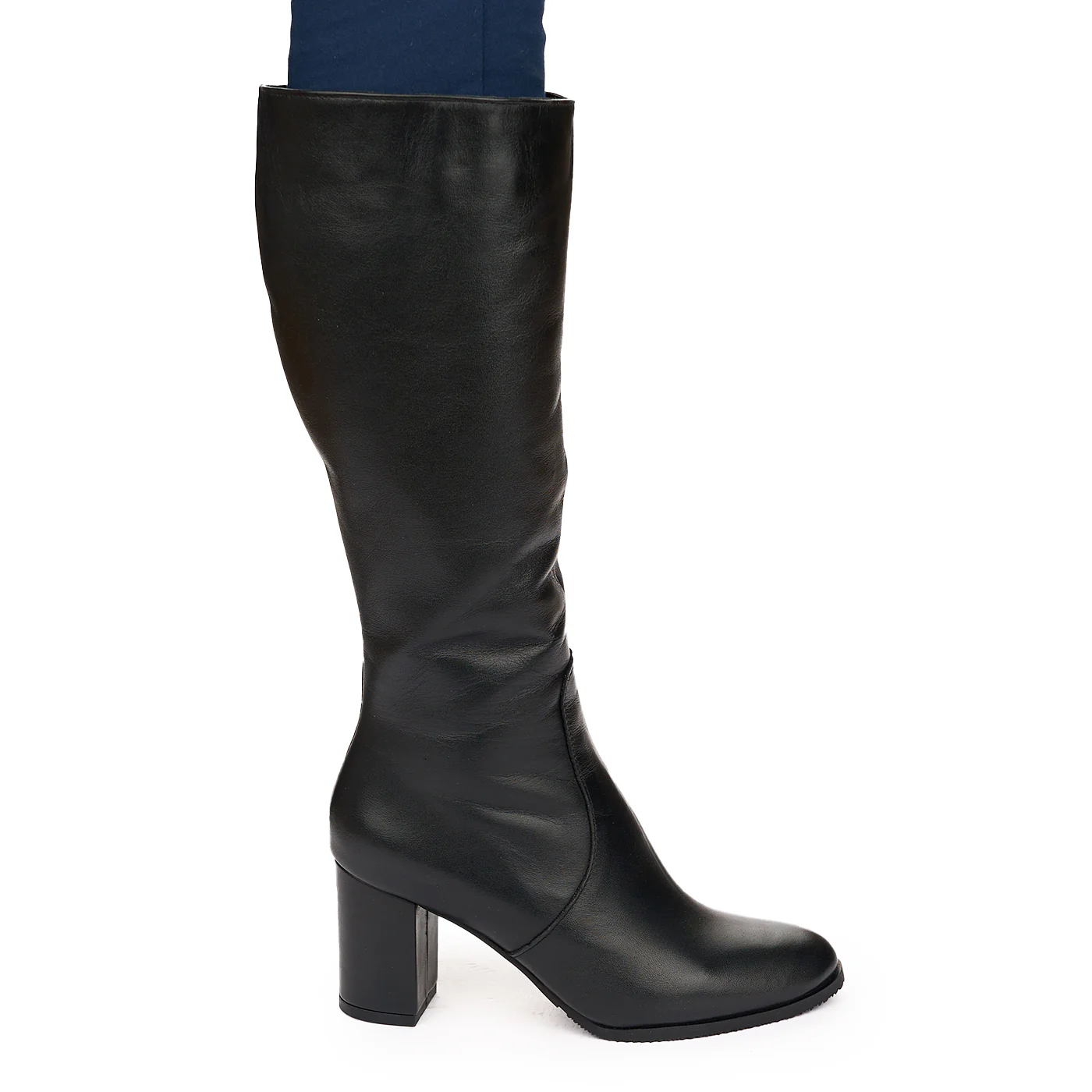 Cizme Negre Lungi cu Toc 7.5 Cm din Piele Naturala 10834