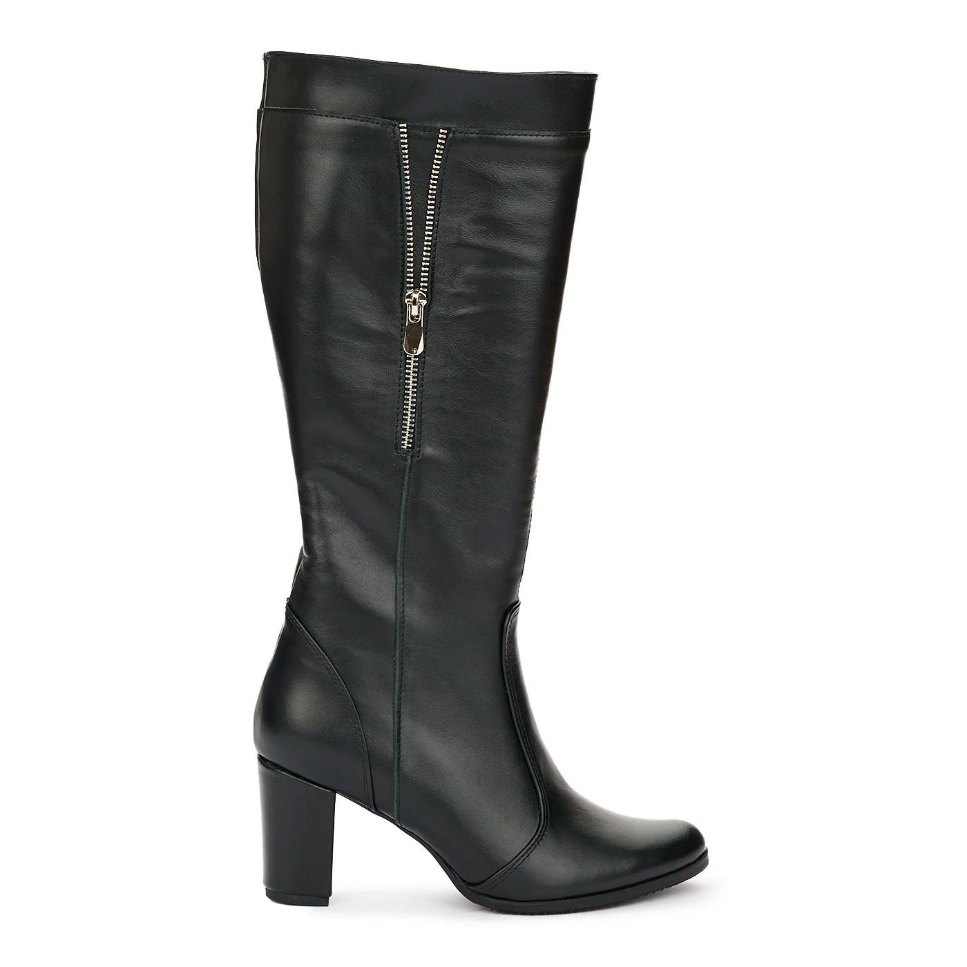 Cizme Negre Lungi Mulate Toc 7.5 Cm din Piele Naturala 12485