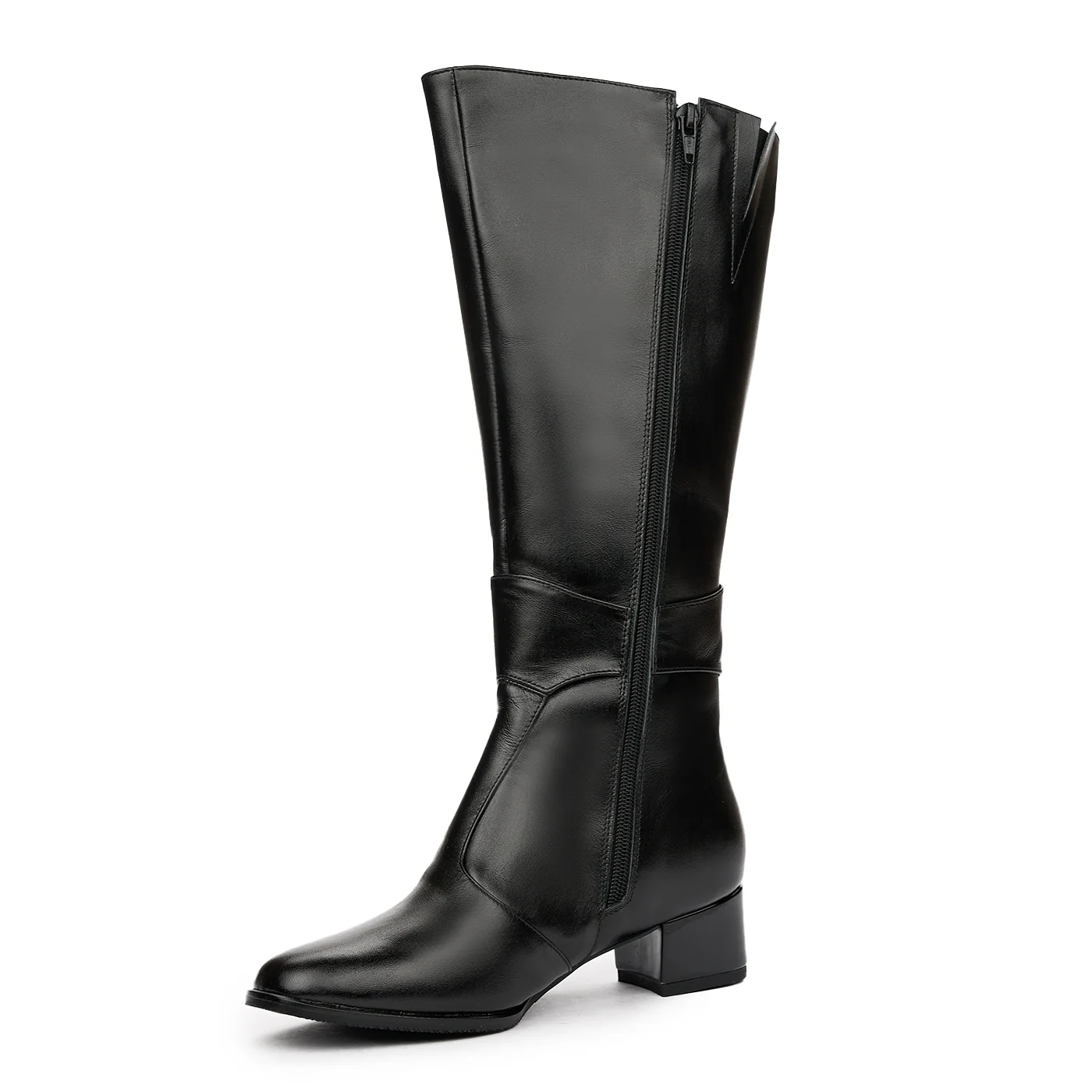 Cizme Negre pana la Genunchi Toc 5 Cm din Piele Naturala 6158 - Image 4