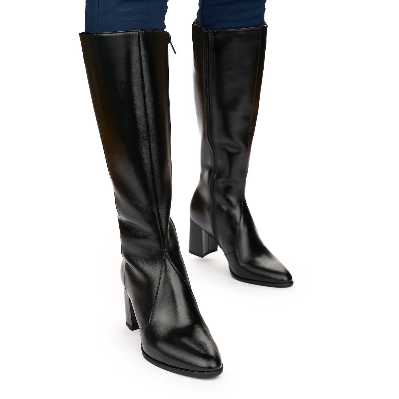 Cizme Piele cu Toc Gros 7.5 Cm Culoare Negru 10833 - Image 2