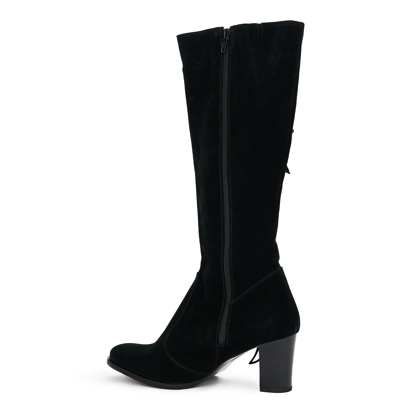 Cizme Piele Intoarsa cu Toc Gros 7 Cm Negre 12388 - Image 2