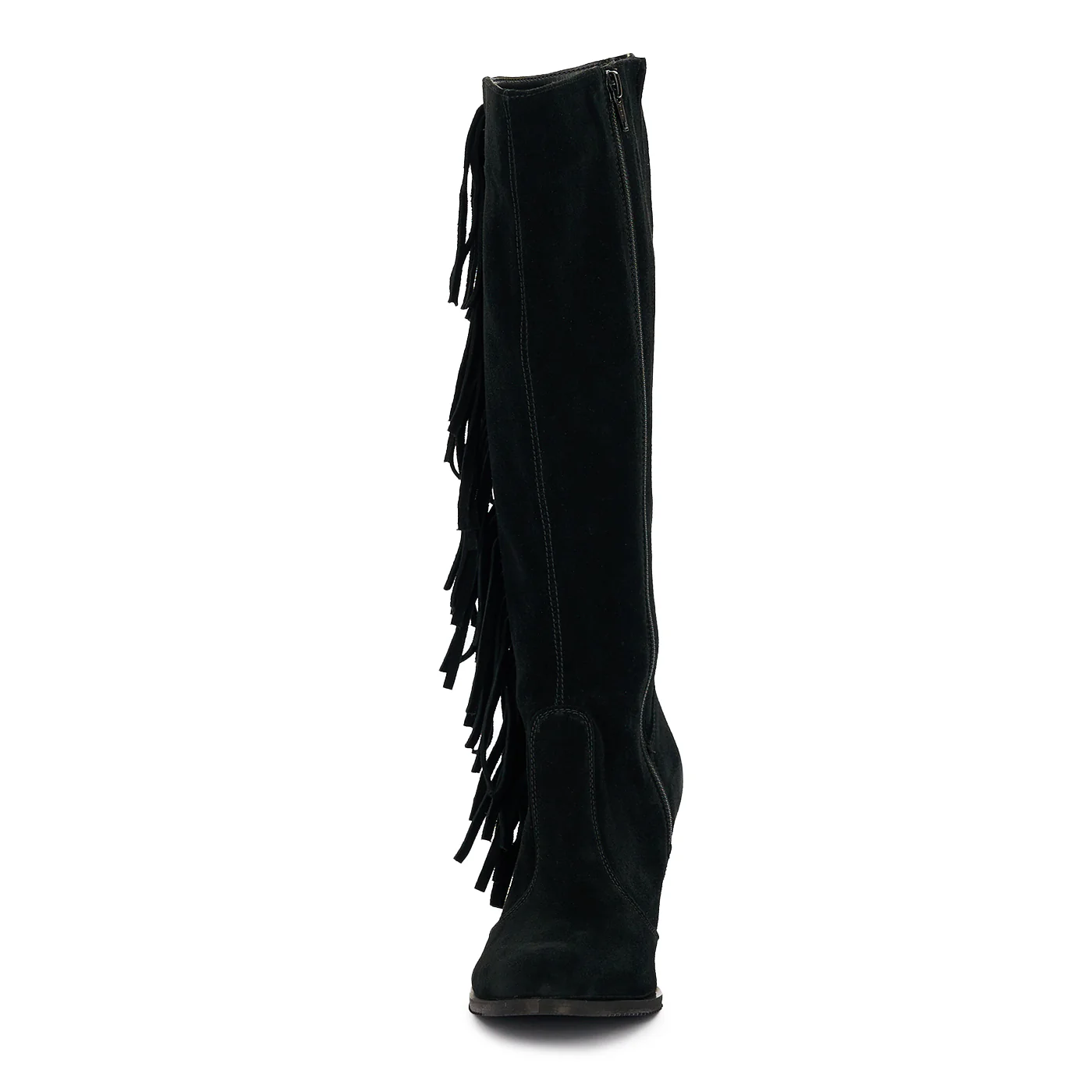 Cizme Piele Intoarsa cu Toc Gros 7 Cm Negre 12388 - Image 3