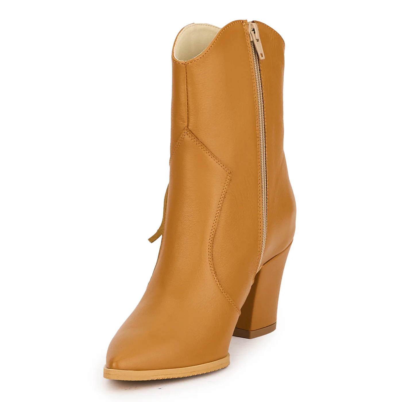 Cizme scurte dama din piele naturala maro cu toc 7.5 cm 17153 - Image 3