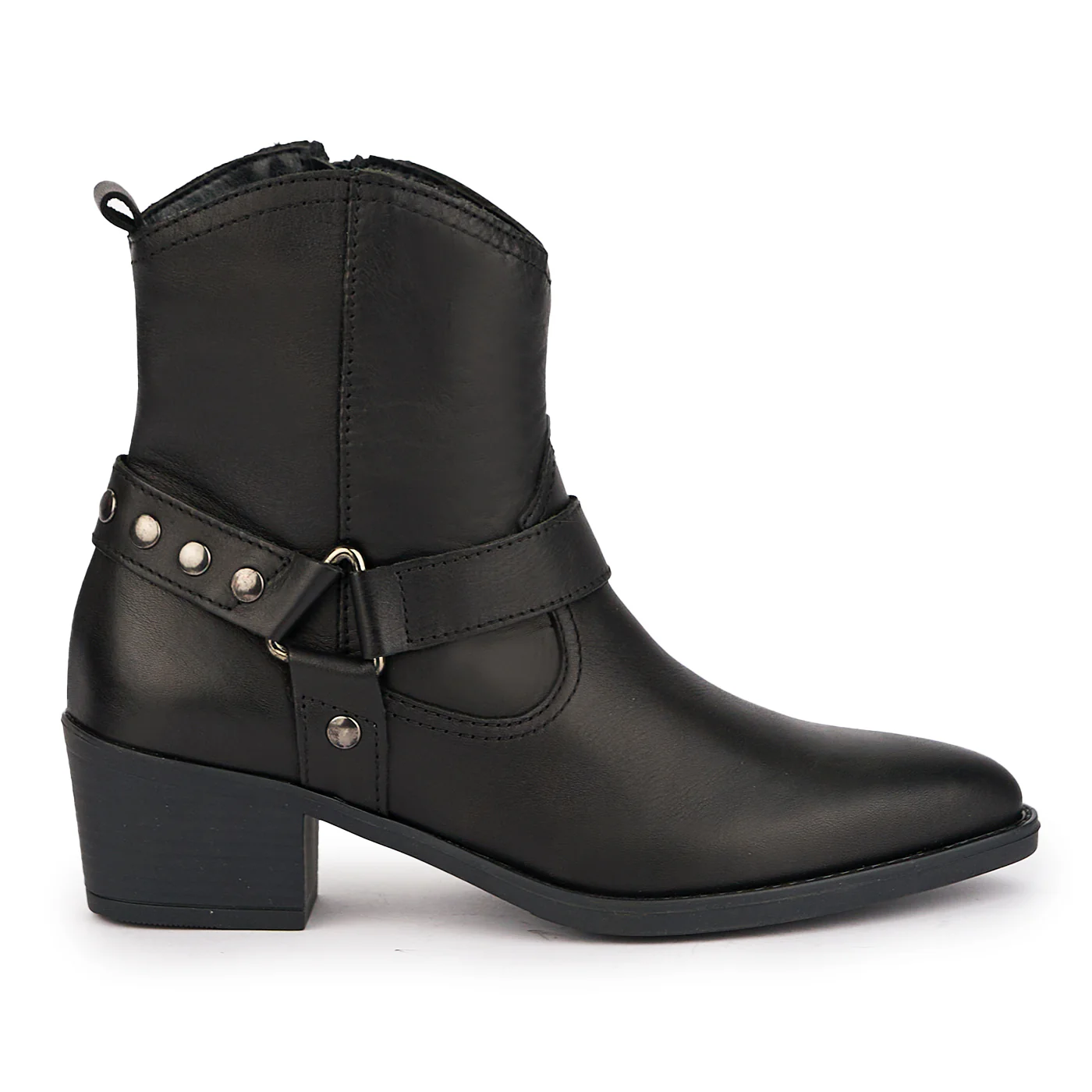 Cizme scurte dama din piele naturala neagra cu toc 5 cm 17023
