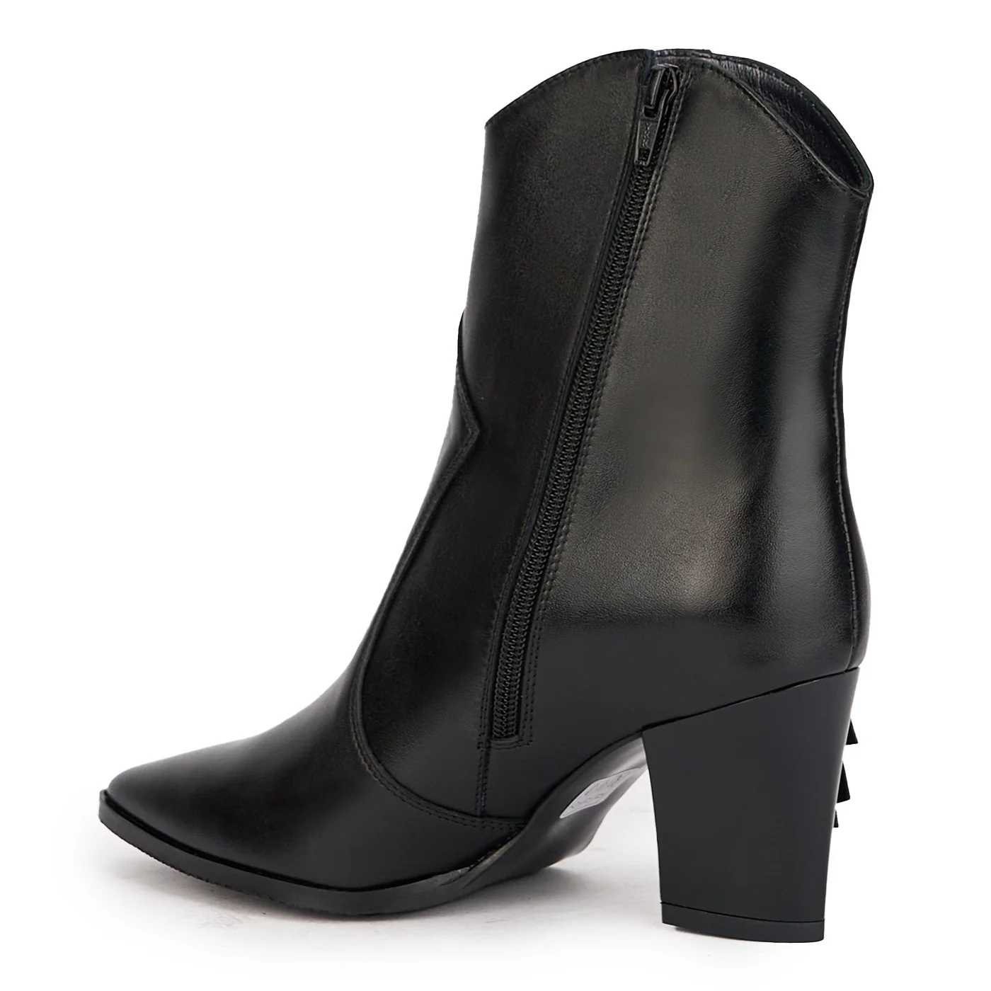 Cizme scurte dama din piele naturala neagra cu toc 7.5 cm 17154 - Image 2