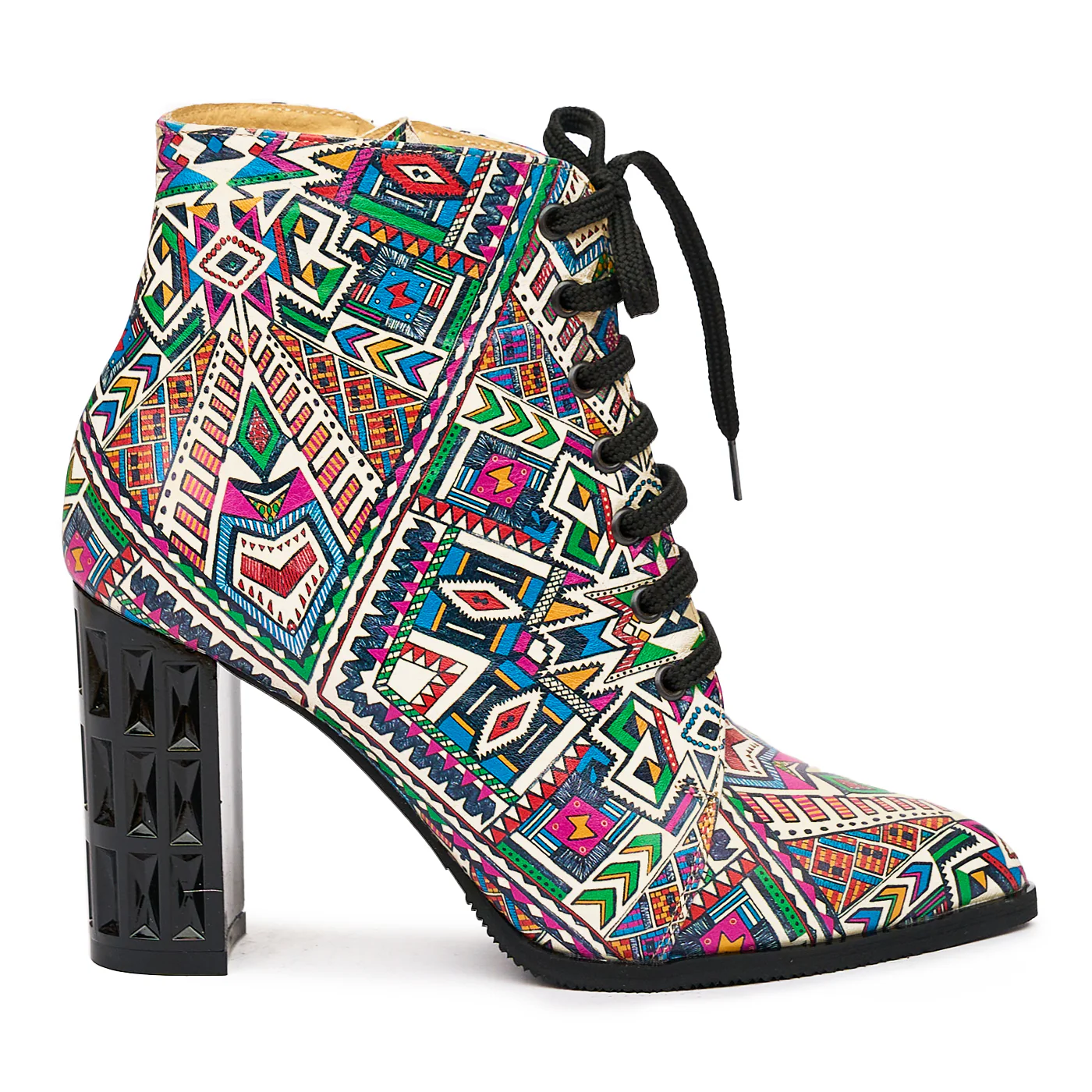 Cizme Scurte din Piele Naturala Toc 9 Cm Multicolor 6802