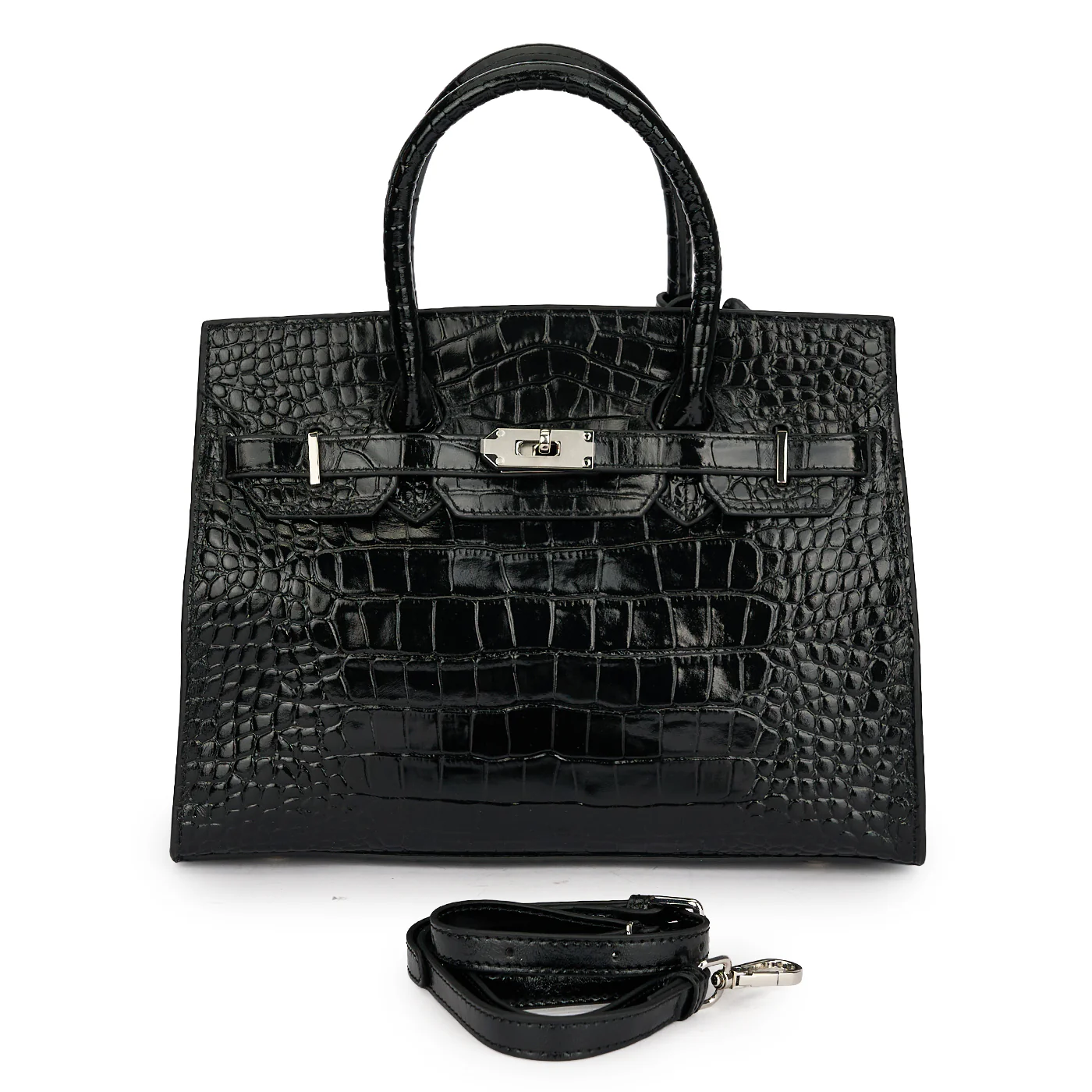 Geanta dama din piele naturala neagra 21662