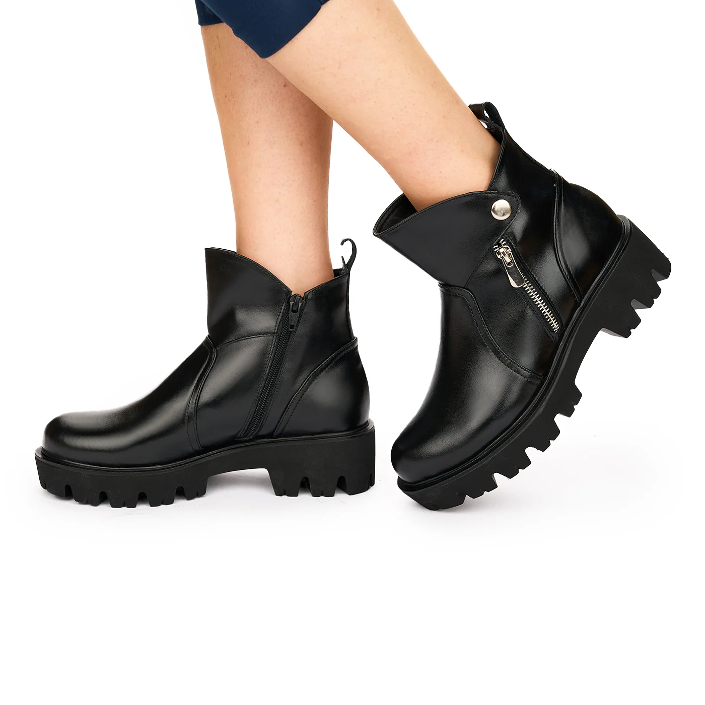 Ghete Casual Dama Piele Naturala cu Talpa 5 Cm Negre 10856 - Image 3