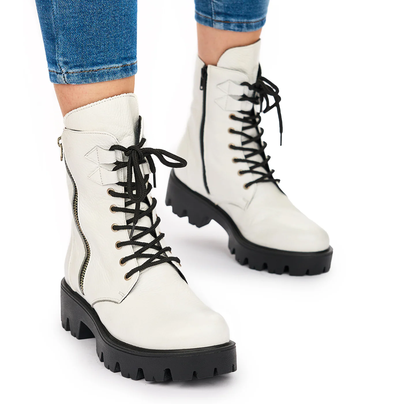 Ghete Dama Albe Talpa 5 Cm din Piele Naturala 10782 - Image 2