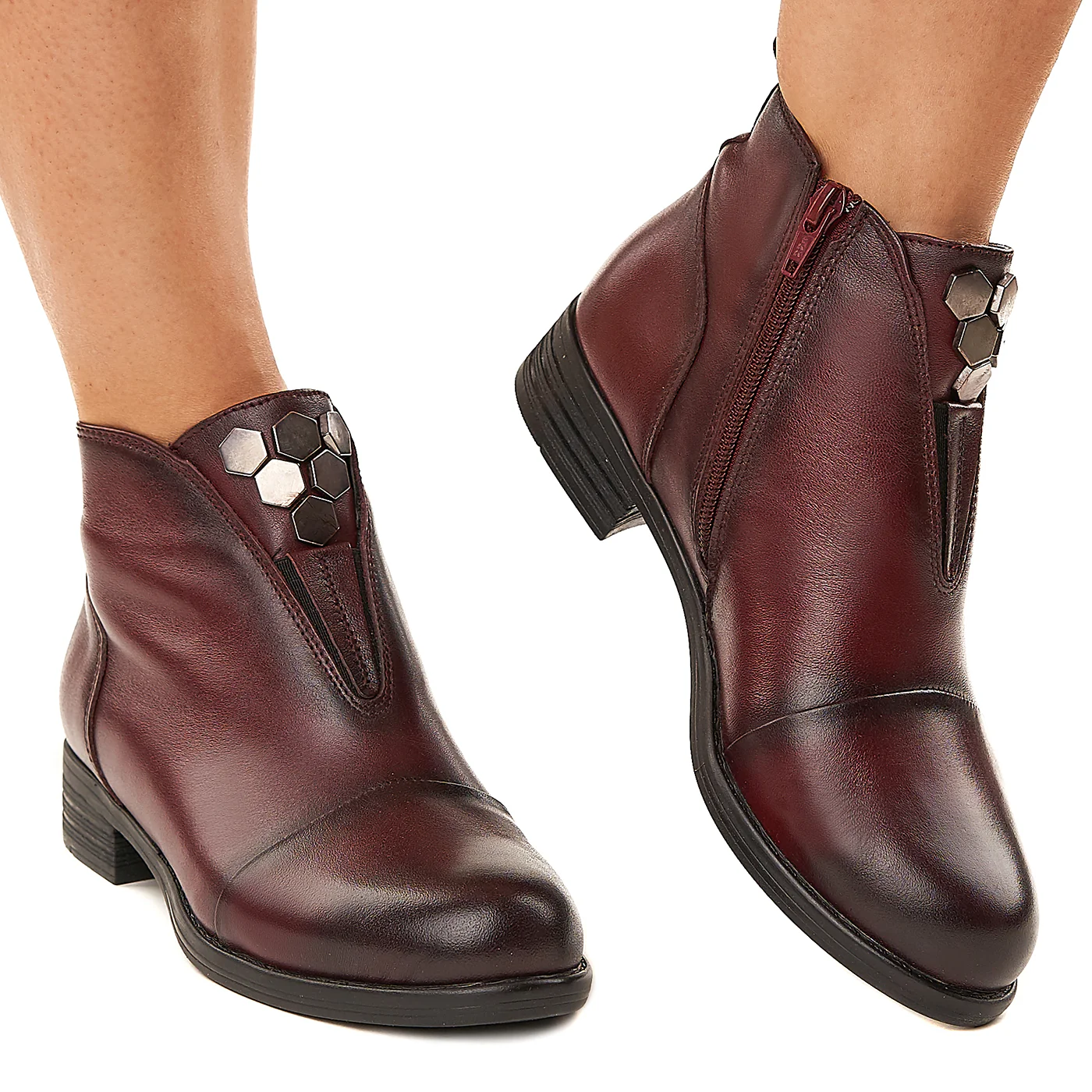 Ghete Dama Bordo din Piele Naturala 3328 - Image 2