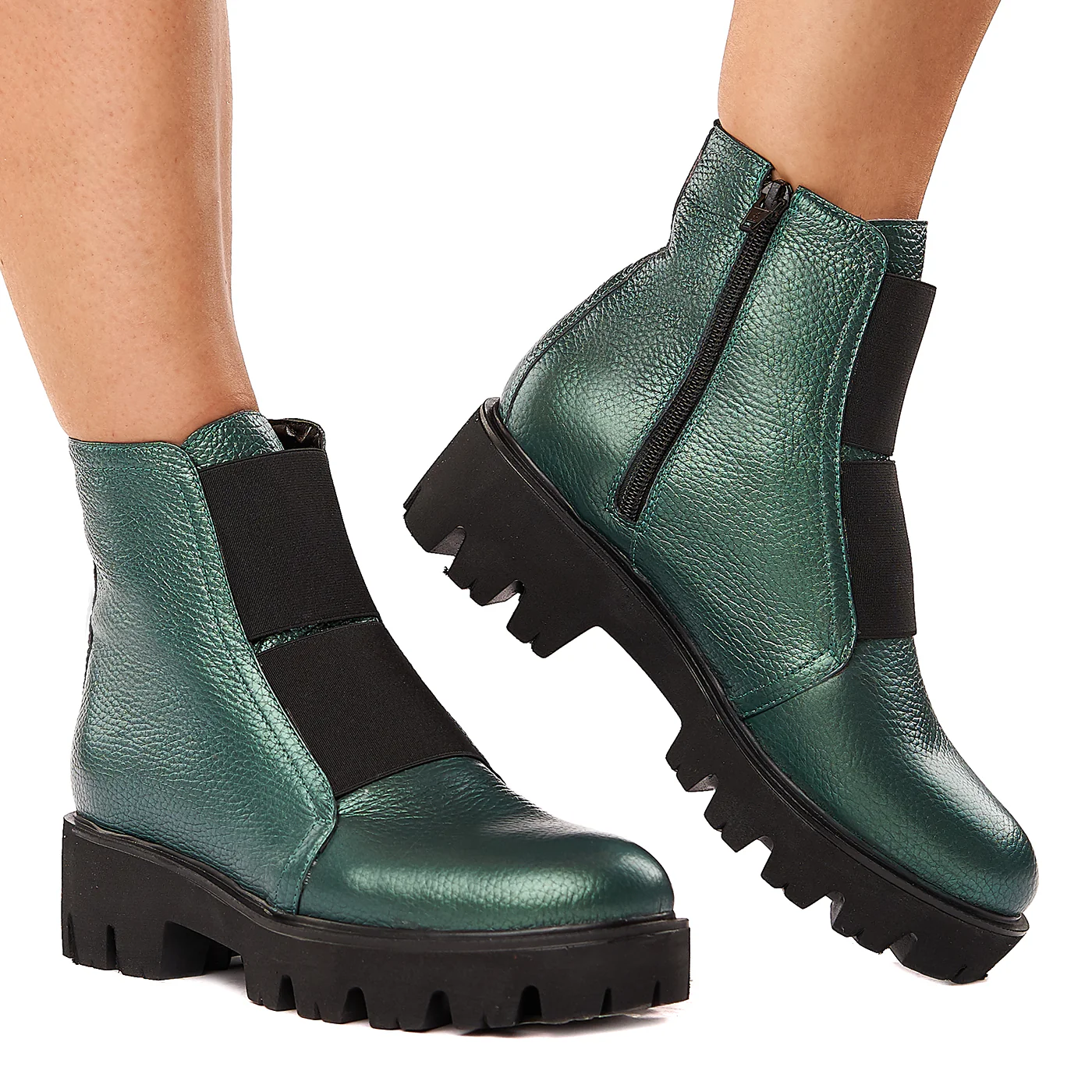 Ghete Dama cu Elastic din Piele Naturala Verde 3399 - Image 2