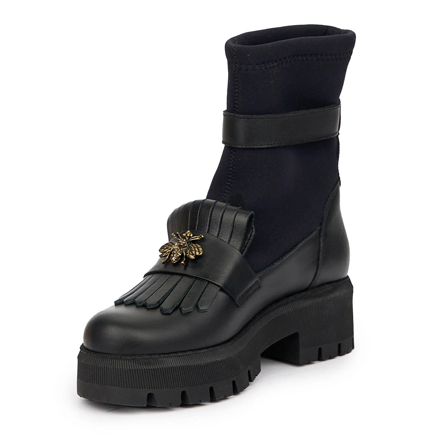 Ghete dama din piele naturala neagra cu accesoriu 14435 - Image 3