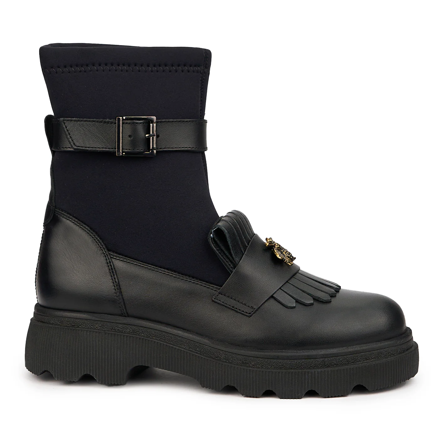 Ghete dama din piele naturala neagra cu accesoriu 14580
