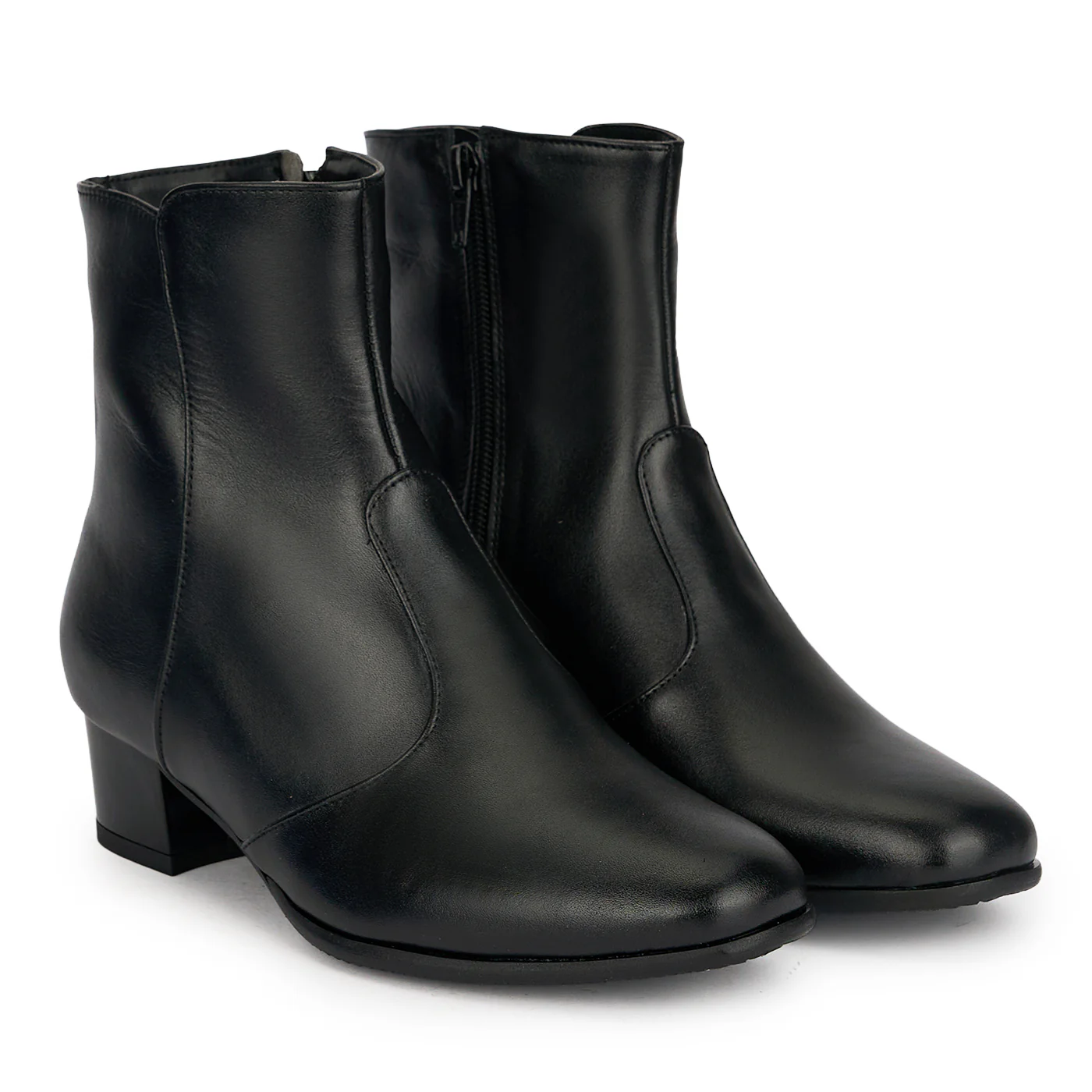 Ghete dama din piele naturala neagra cu toc gros 4 cm 19075 - Image 4