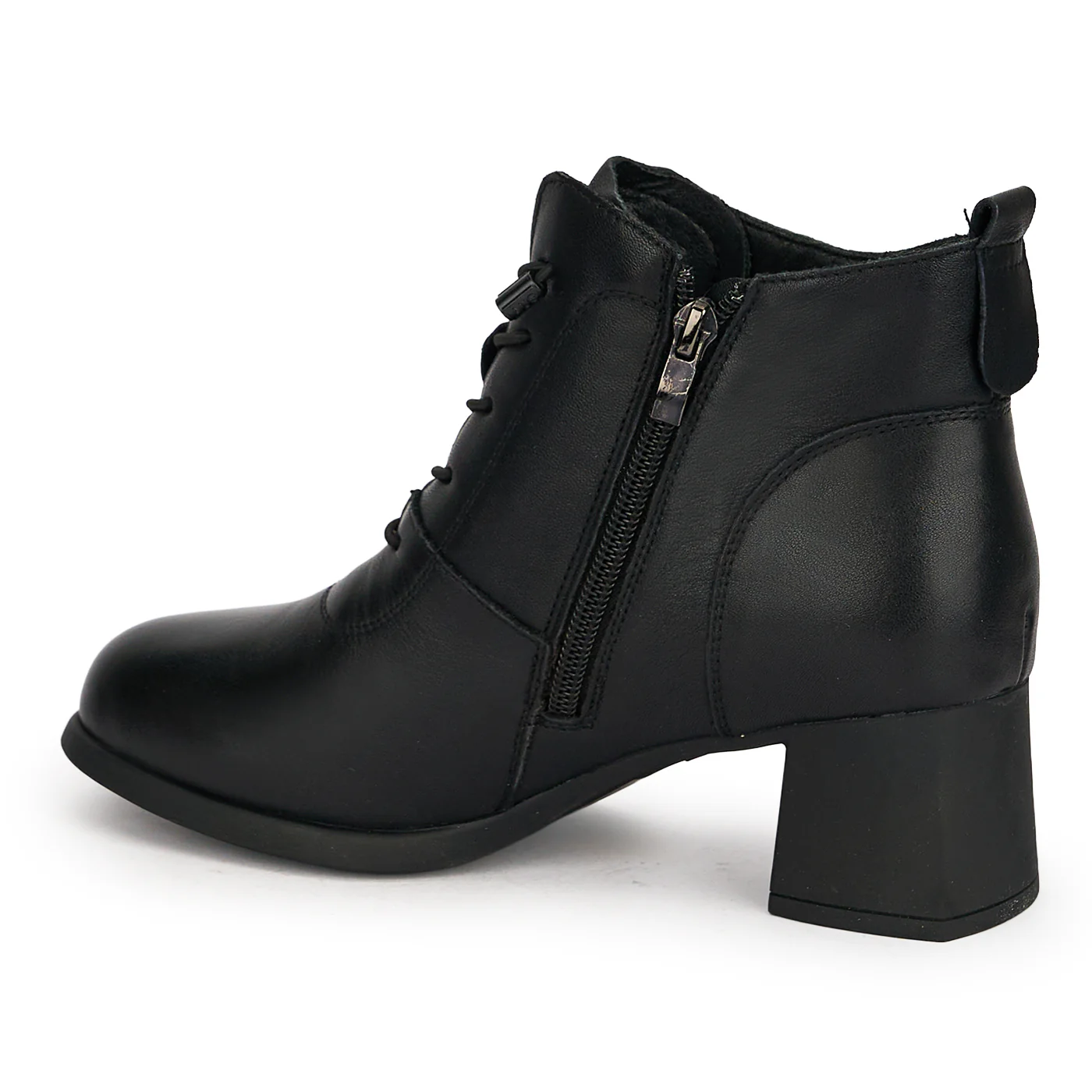 Ghete dama din piele naturala neagra cu toc gros 5 cm 18964 - Image 2