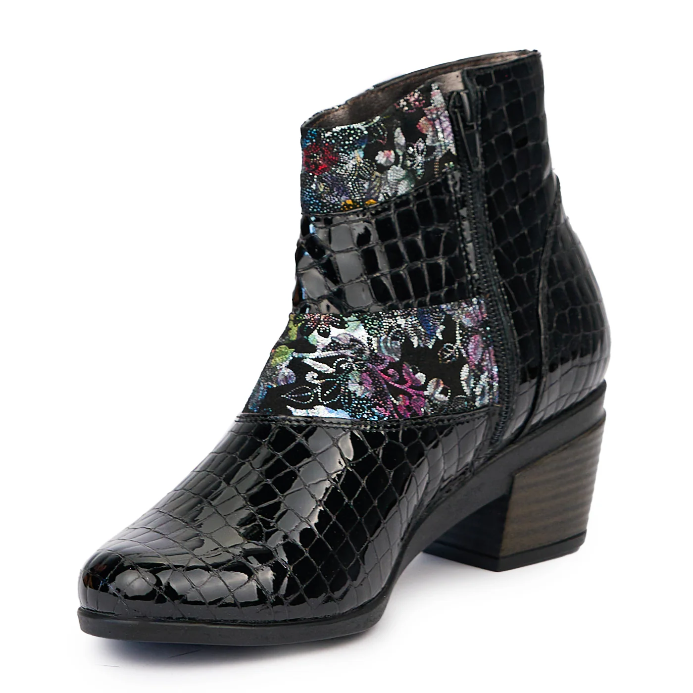 Ghete dama din piele naturala neagra cu toc gros 6 cm 14507 - Image 3