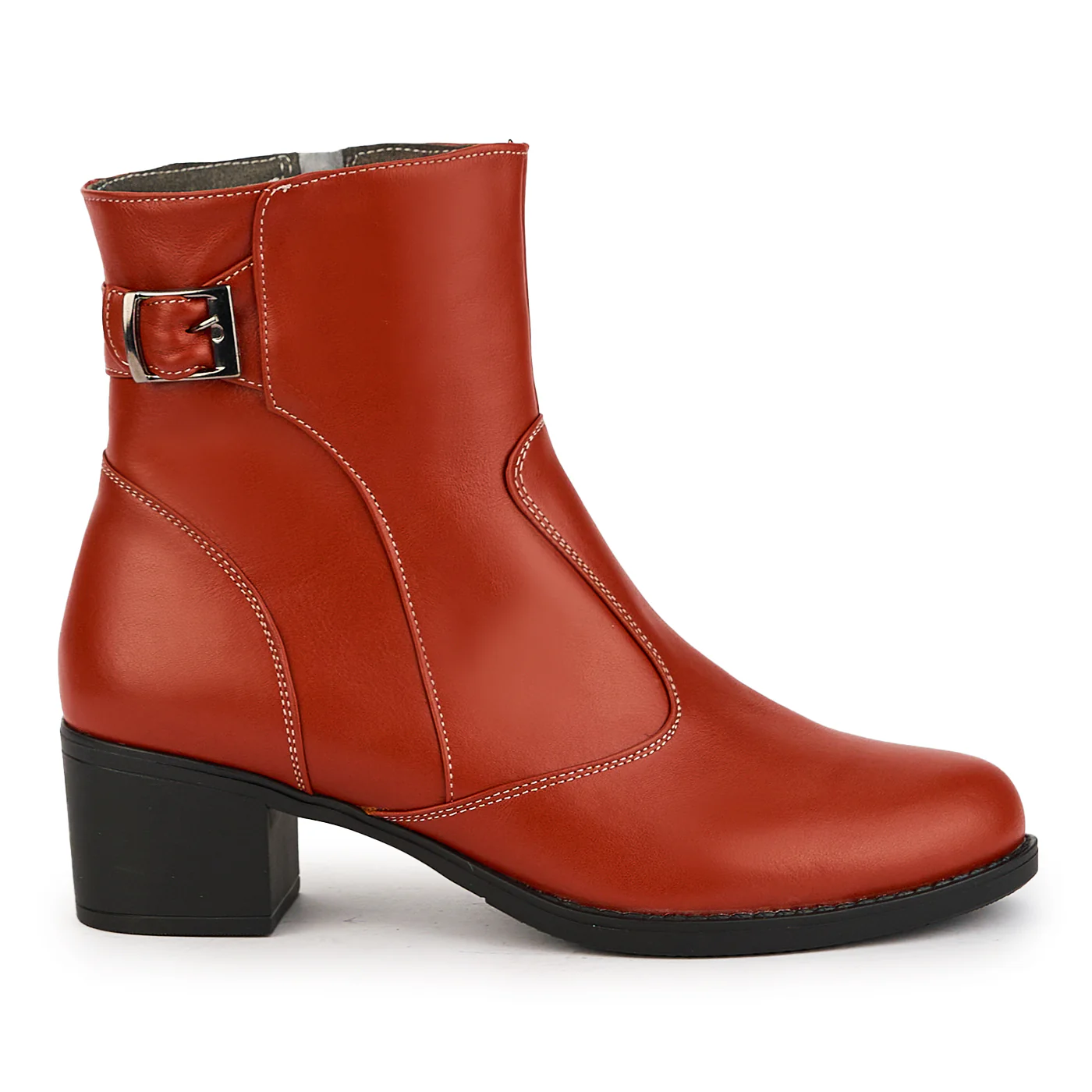Ghete dama din piele naturala portocaliu-caramiziu cu toc 5.5 cm 17364