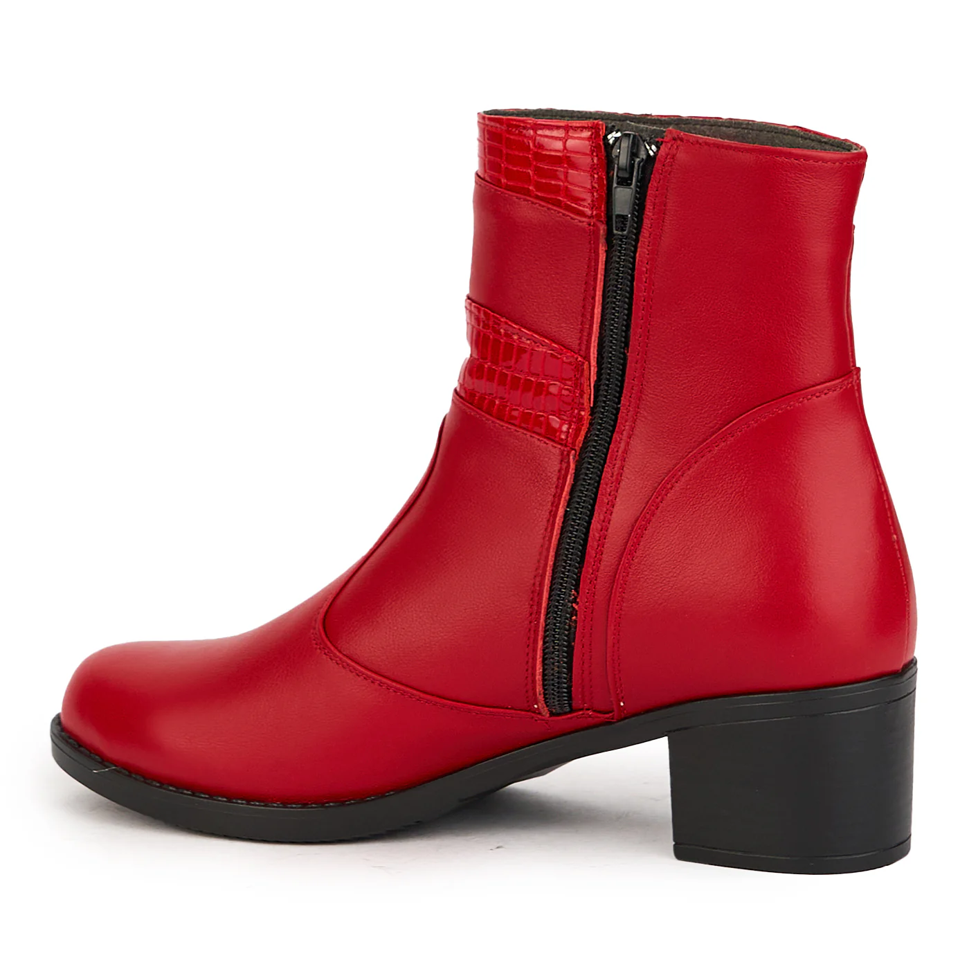 Ghete dama din piele naturala rosie cu toc 5 cm 17283 - Image 2