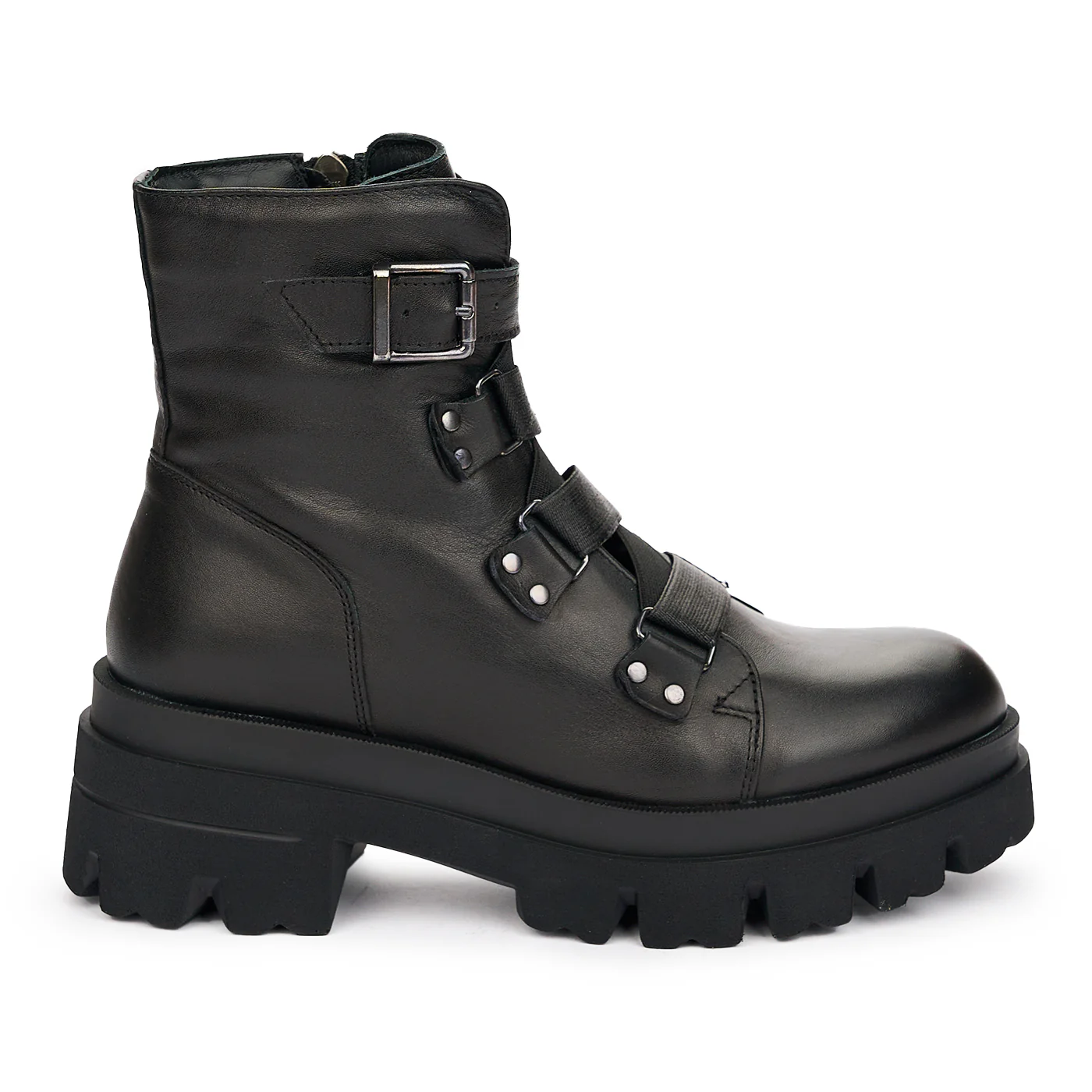 Ghete Dama Iarna Piele Neagra cu Fermoar Elegante 12181