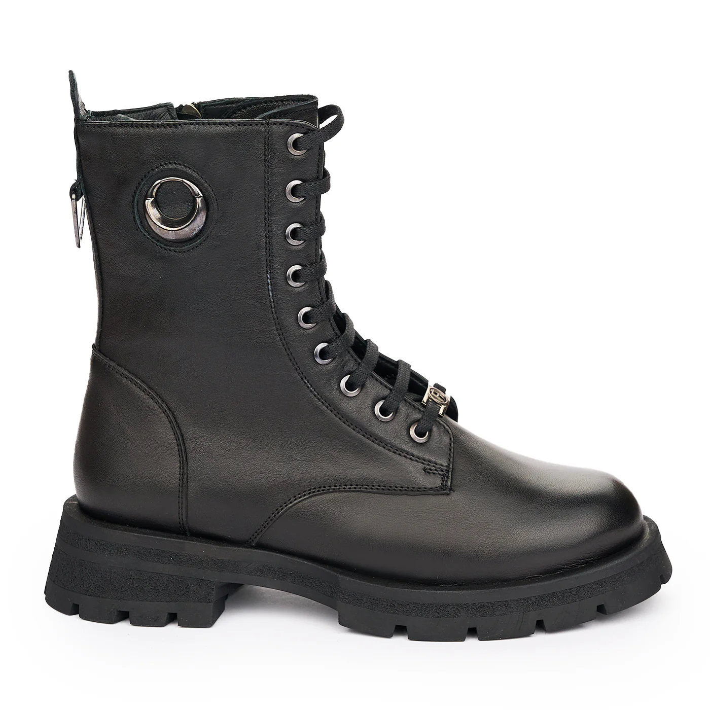 Ghete Dama Negre cu Siret din Piele Naturala Casual 12025