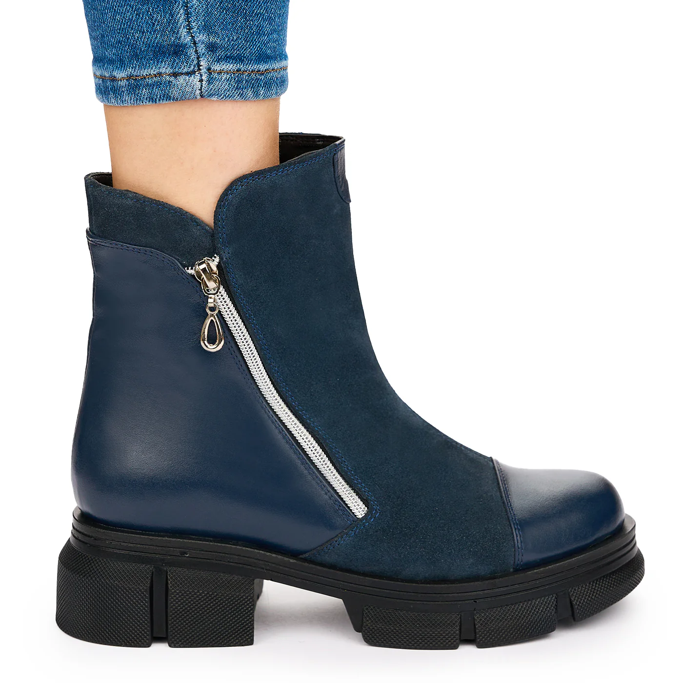 Ghete Dama Piele Bleumarin Talpa 5 Cm Casual 10719