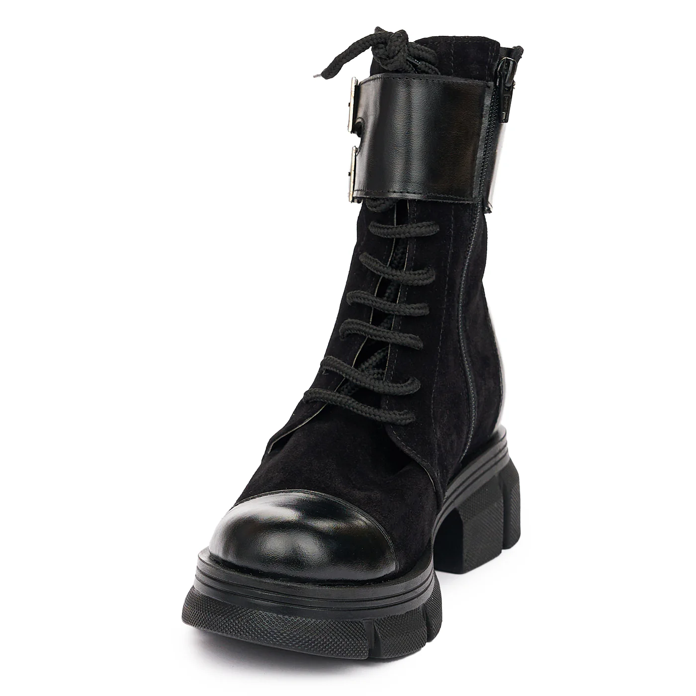 Ghete Dama Piele cu Siret Talpa 5 Cm Negre Elegante 10941 - Image 3