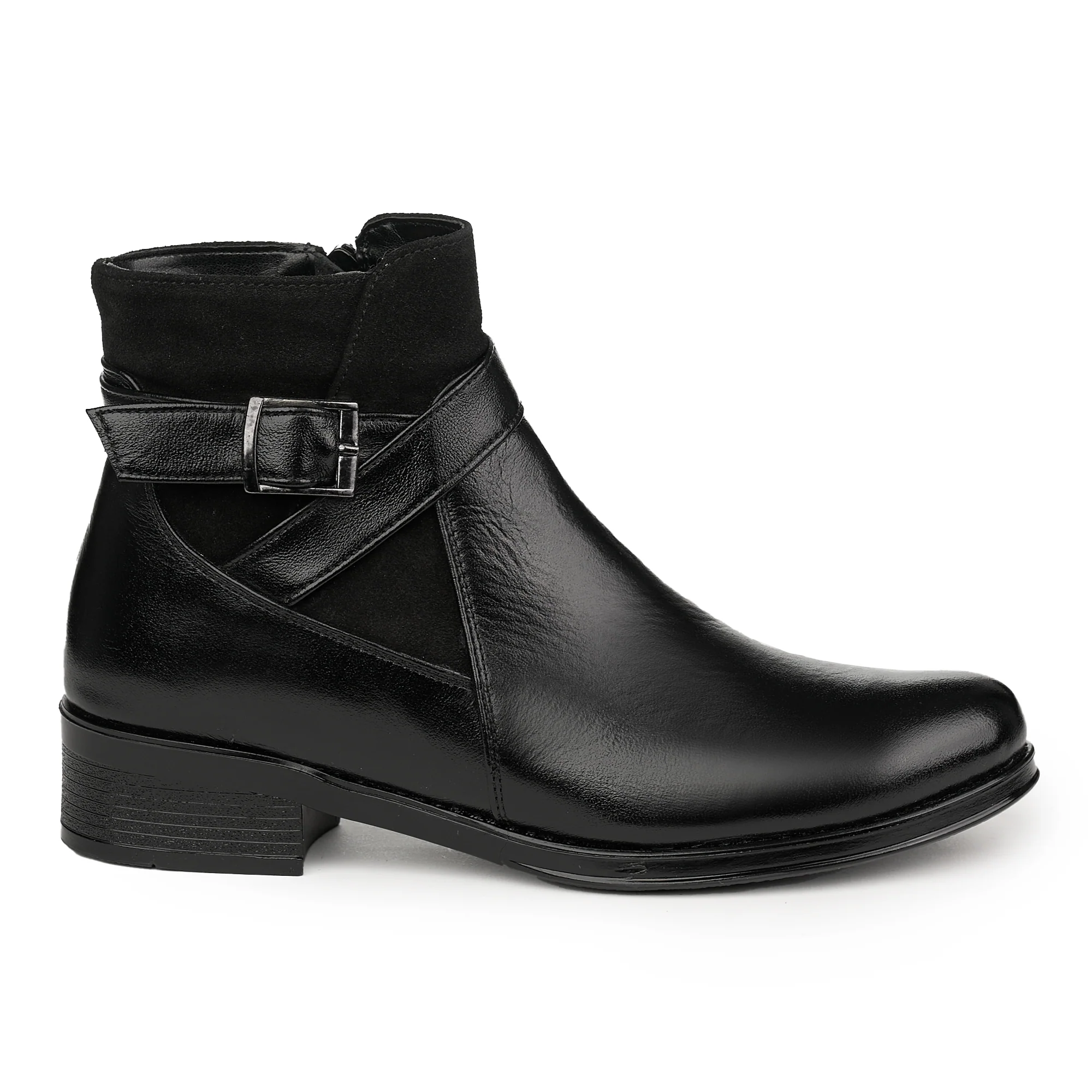 Ghete Dama Piele Iarna cu Fermoar Casual Negre 12115
