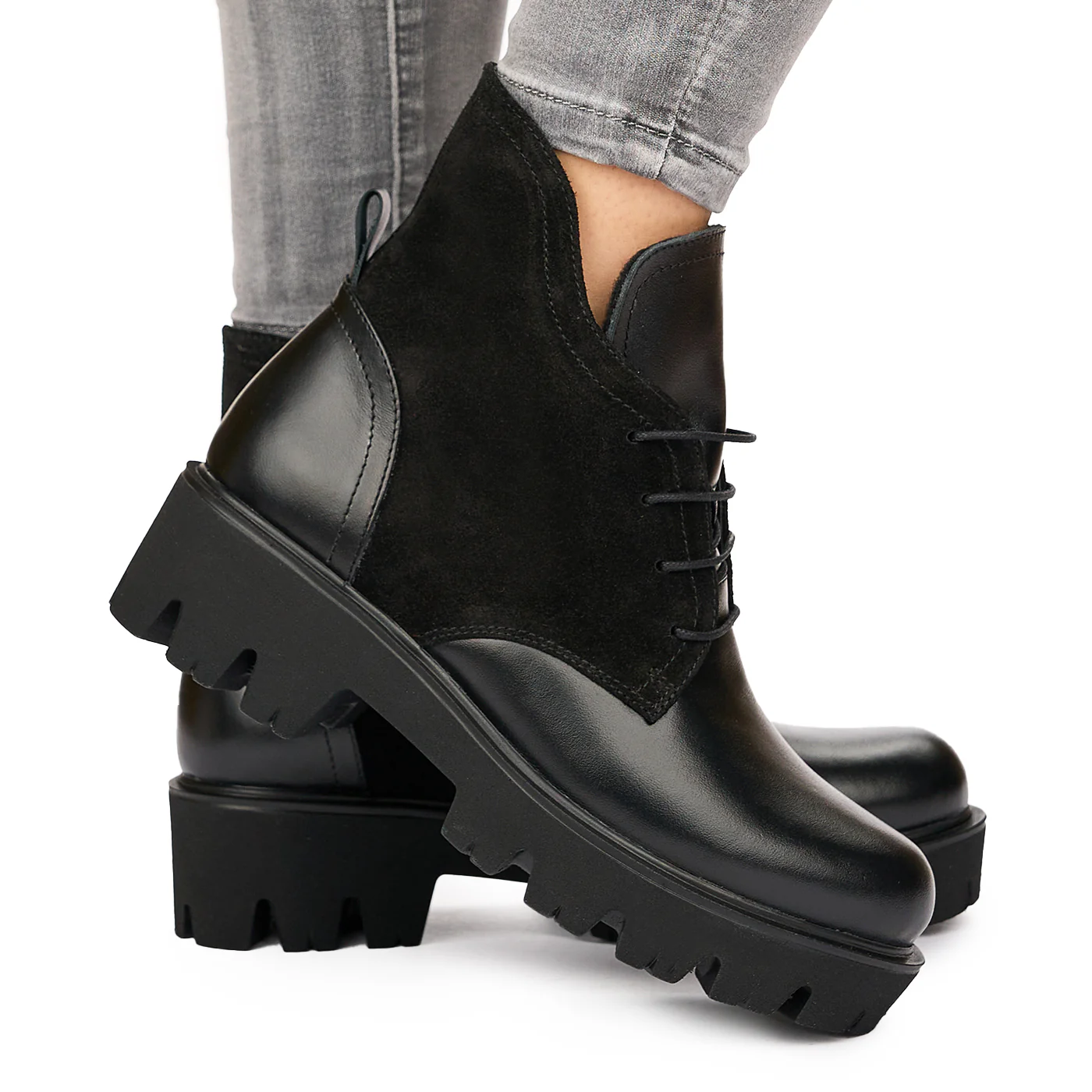 Ghete Dama Piele Naturala Imblanite Negre 3925