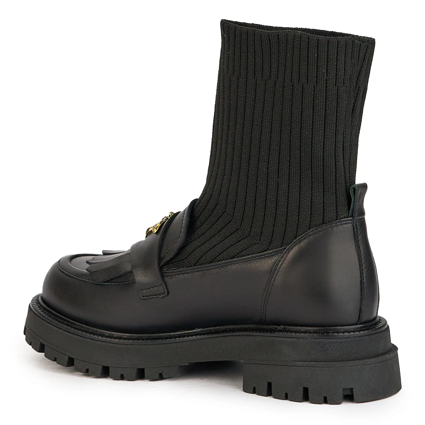 Ghete dama tip soseta din piele naturala neagra cu accesoriu 17212 - Image 2