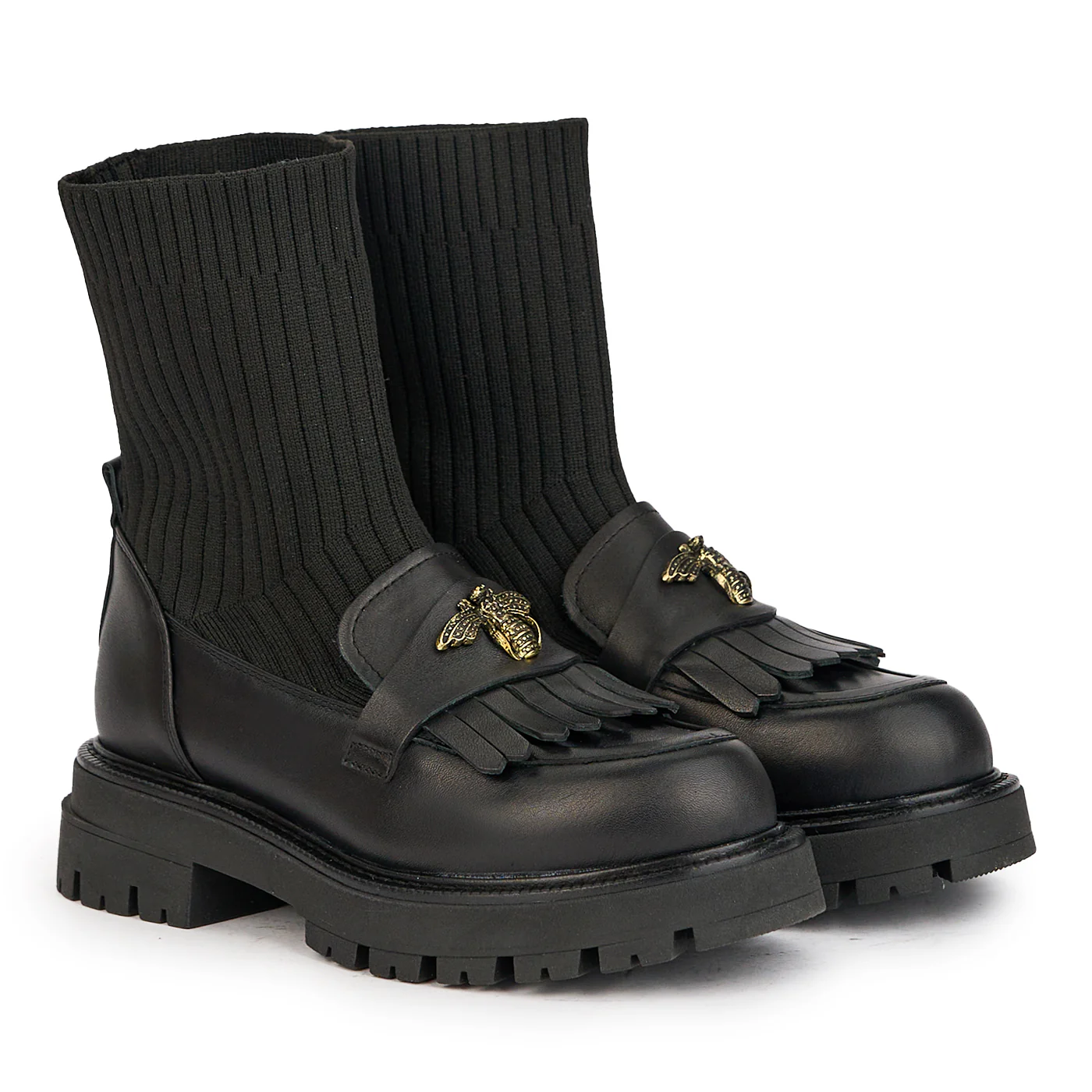 Ghete dama tip soseta din piele naturala neagra cu accesoriu 17212 - Image 4