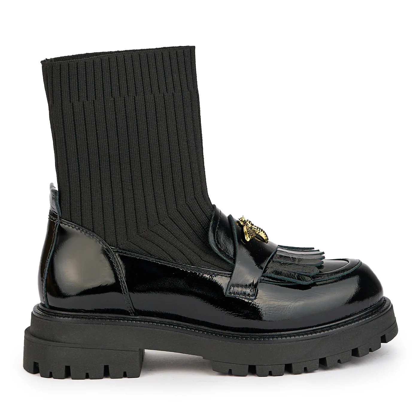 Ghete dama tip soseta din piele naturala neagra cu accesoriu 17213