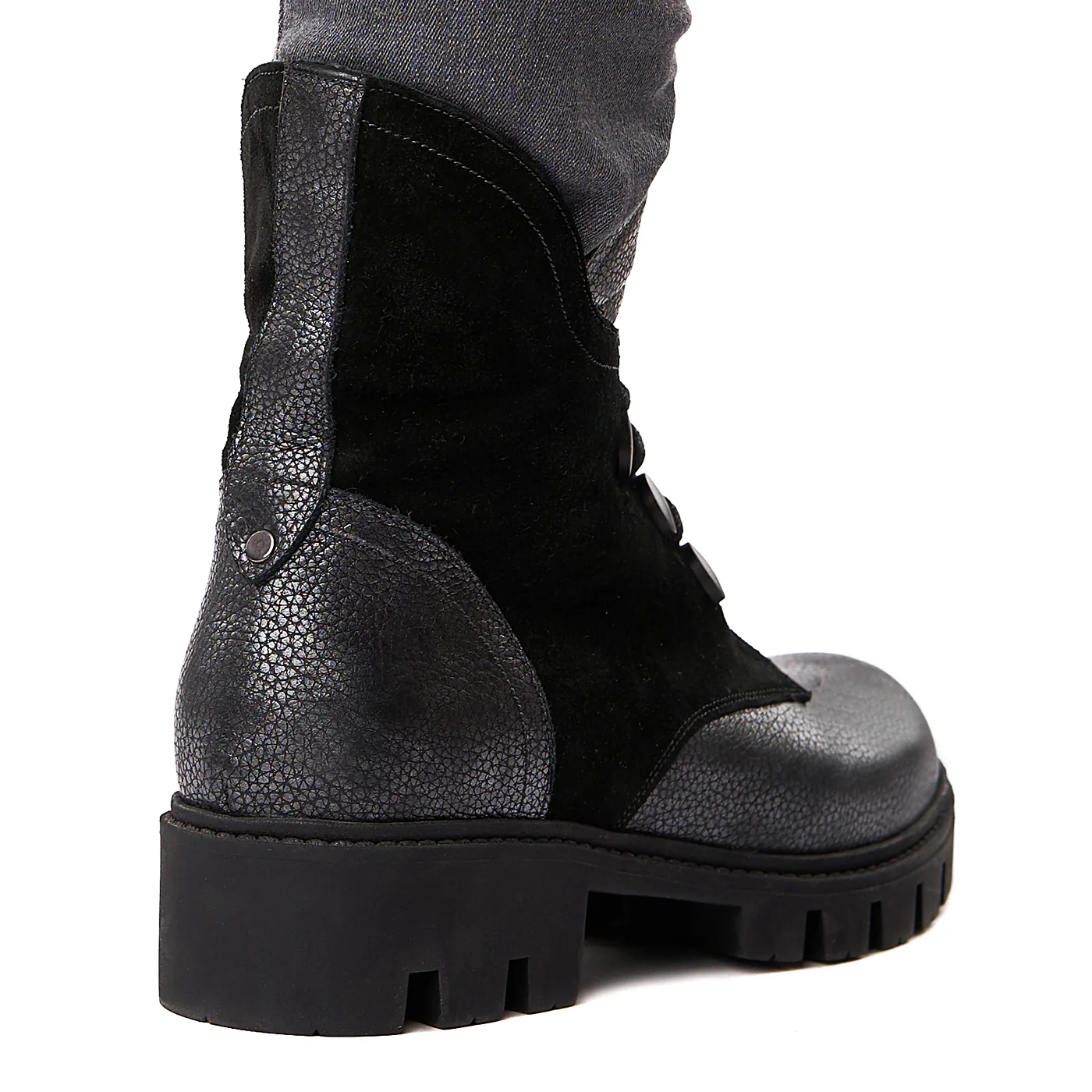Ghete Negre cu Talpa Groasa din Piele Naturala 3560 - Image 4