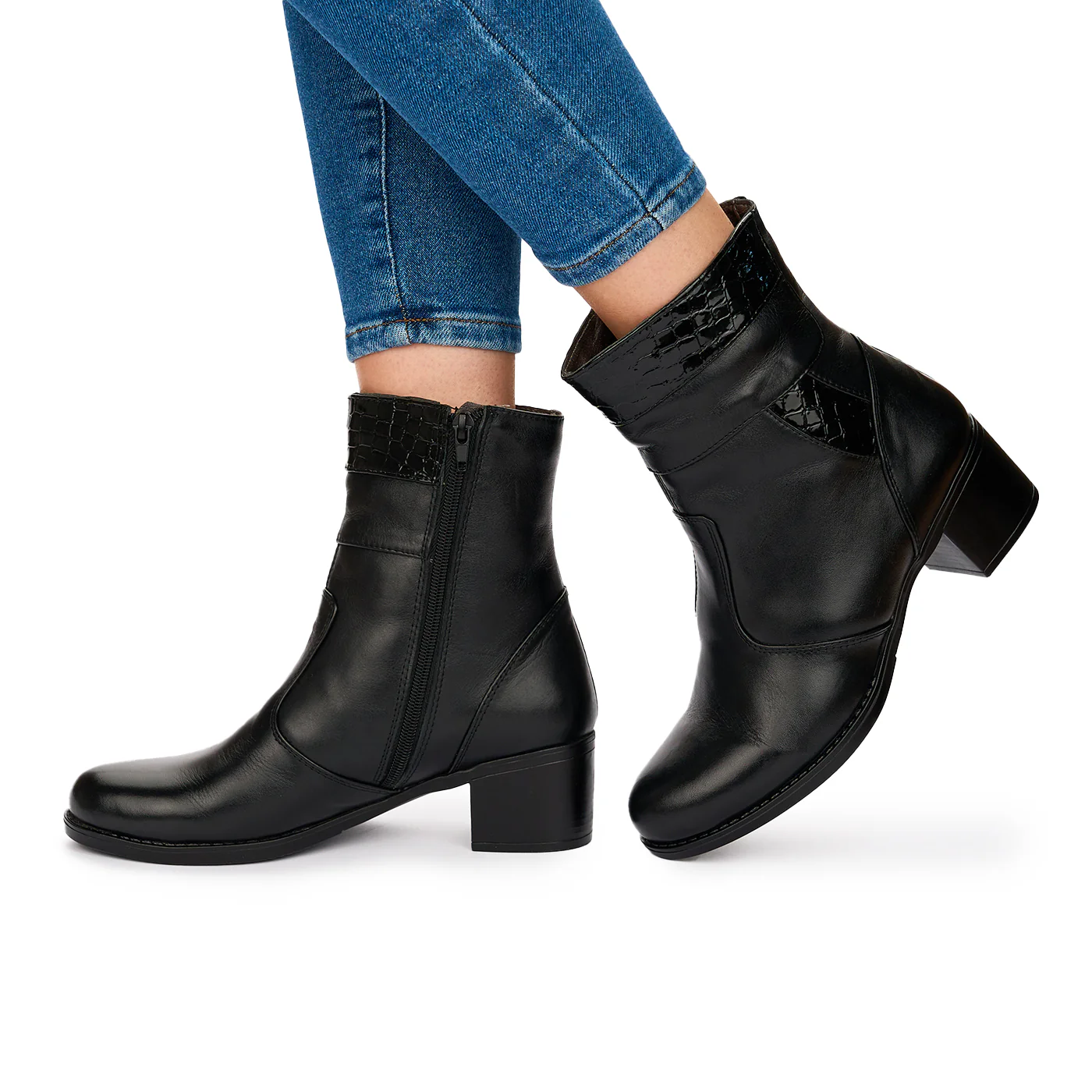 Ghete Negre cu Toc 5.5 Cm Casual din Piele Naturala 10637 - Image 3