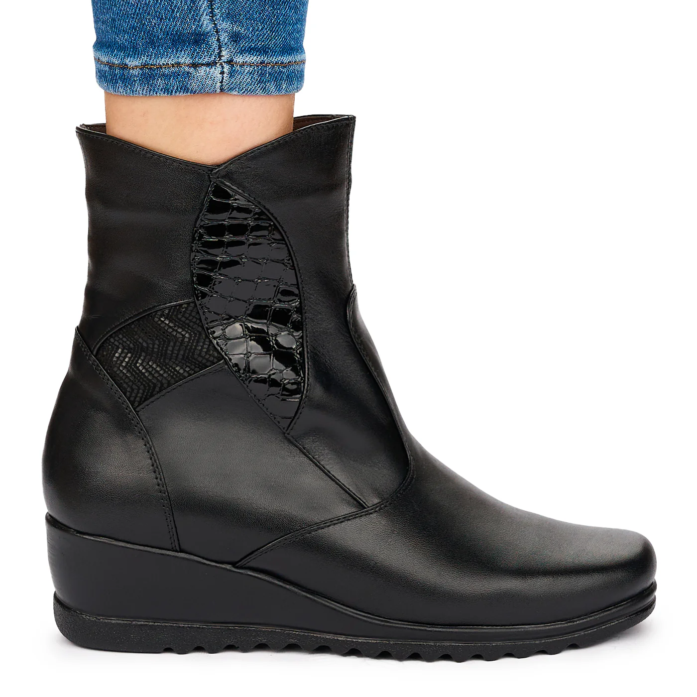 Ghete Negre Femei Casual din Piele Naturala Talpa 5 Cm 10636