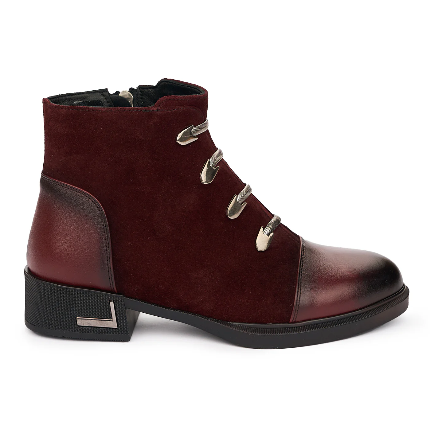 Ghete Piele Damă cu Fermoar Casual Visinii 12141