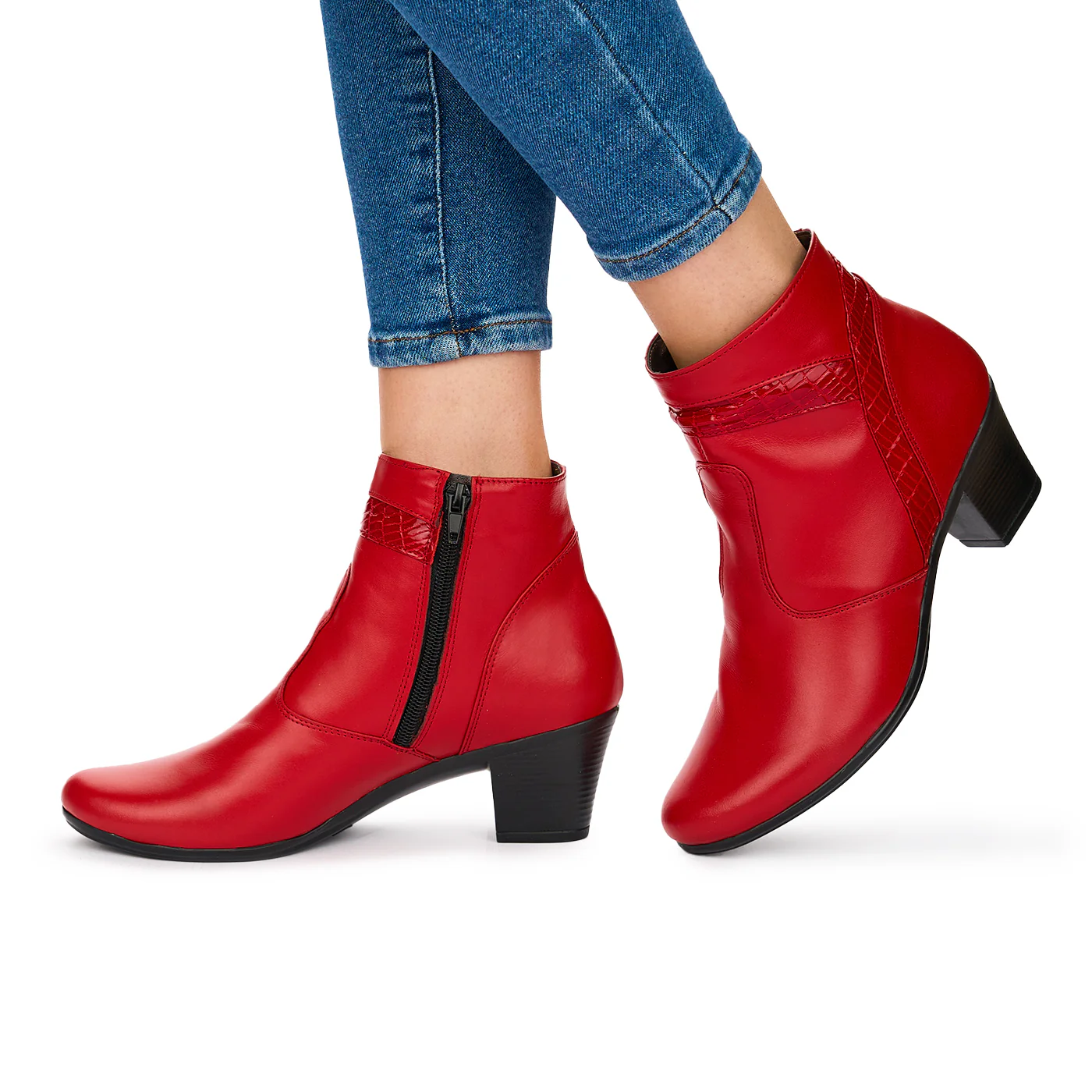Ghete Rosii cu Toc 6 Cm Casual din Piele Naturala 10638 - Image 3