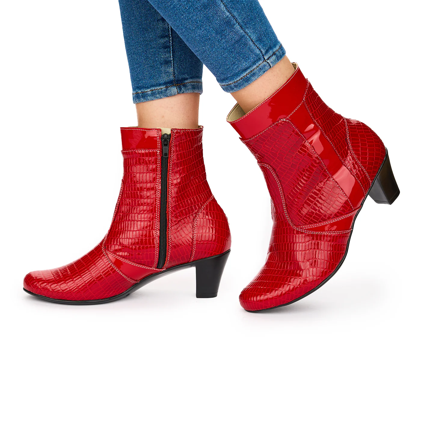 Ghete Rosii Dama din Piele Naturala cu Toc 6 Cm Casual 10818 - Image 3