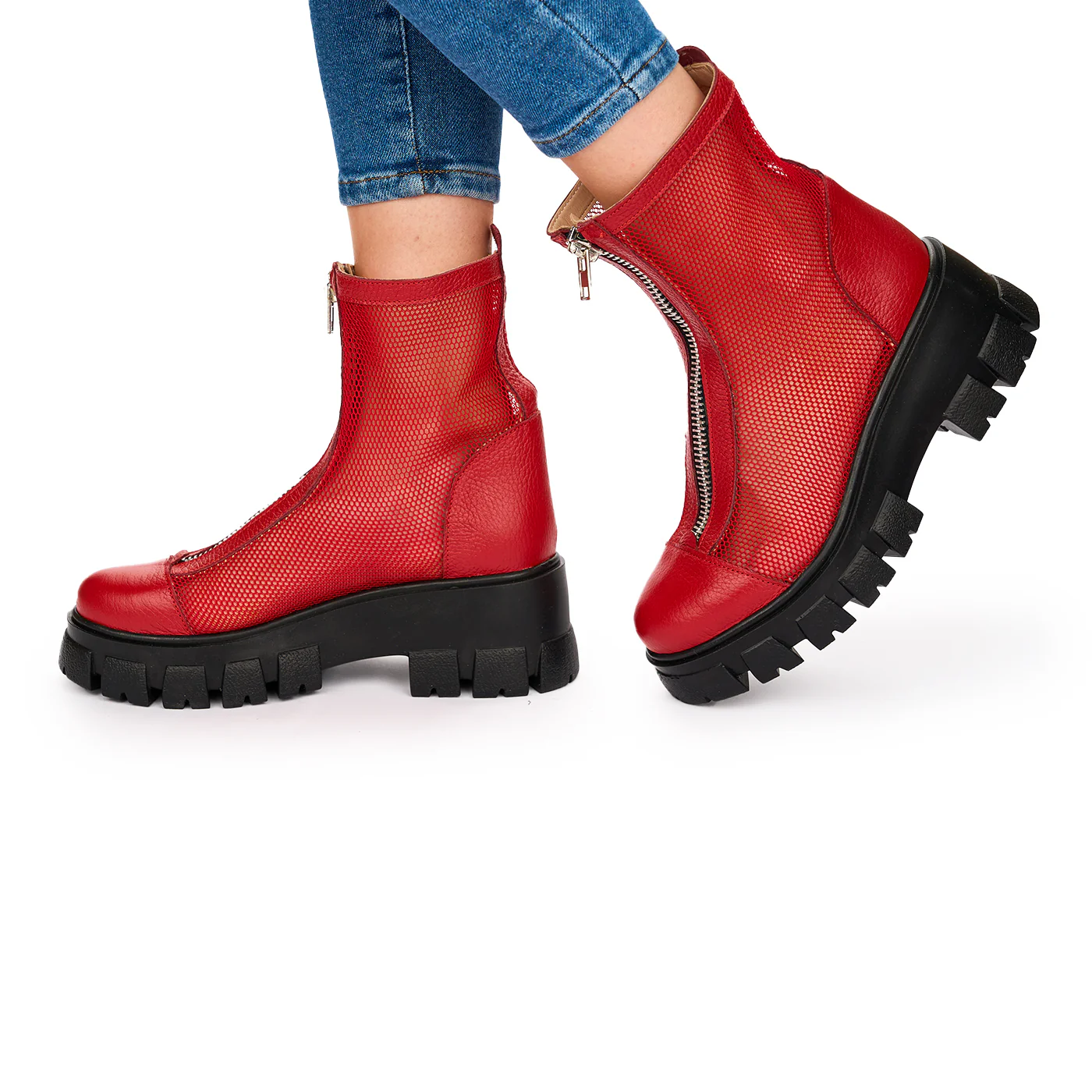 Ghete Rosii Dama Piele Naturala cu Talpa 6.5 Cm Casual 10824 - Image 3